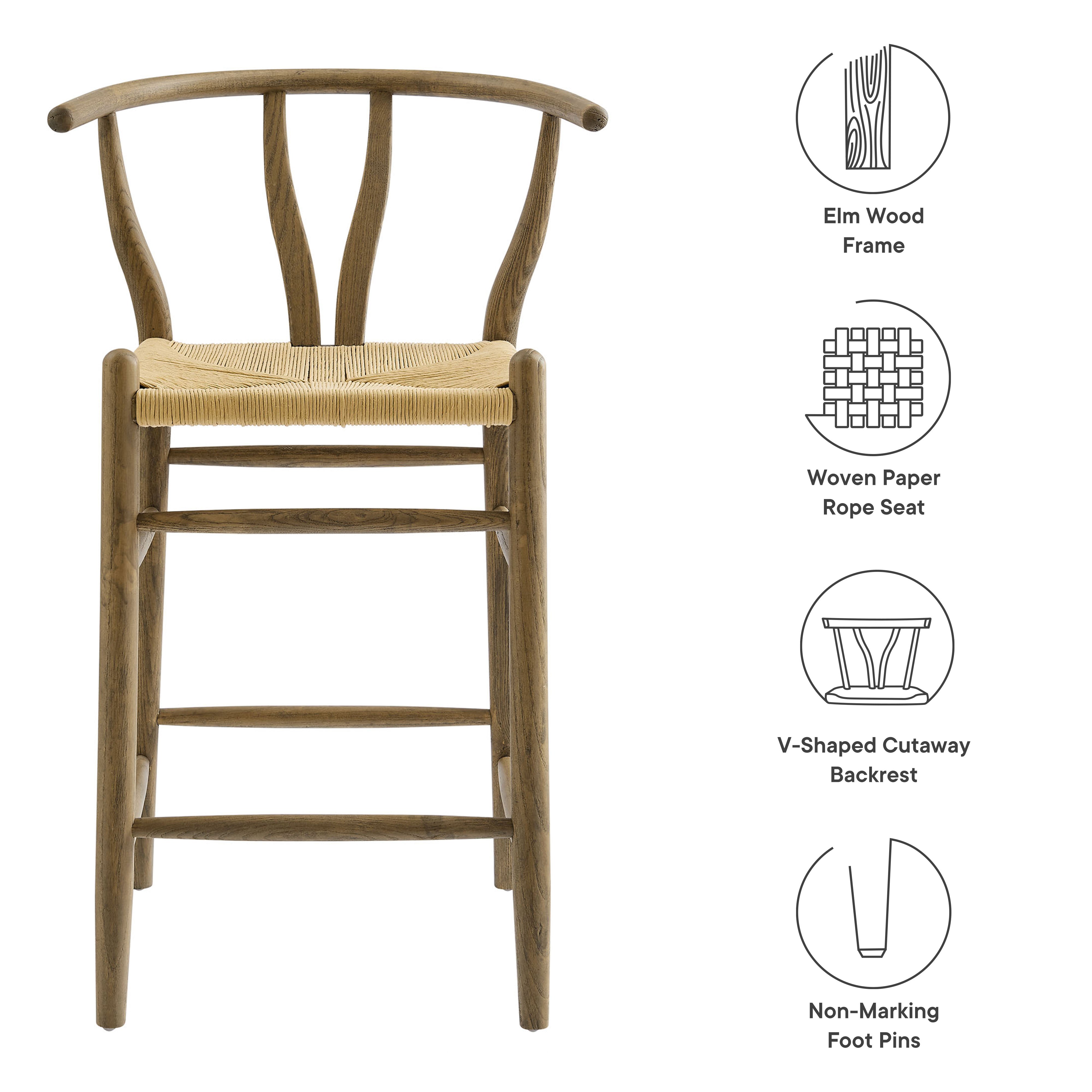 Amish Wood Counter Stool, Weathered Gray Teak