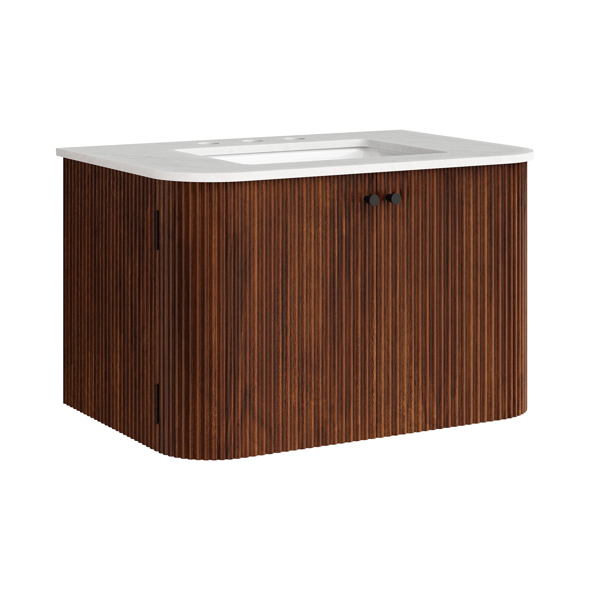 Zia 30" Wall-Mount Bathroom Vanity with Marble Sink, Walnut