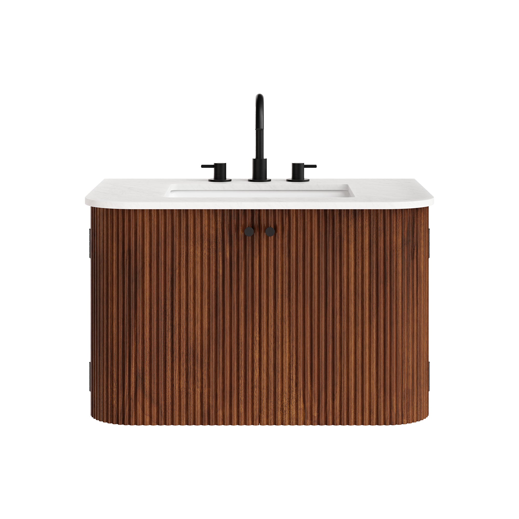 Zia 30" Wall-Mount Bathroom Vanity with Marble Sink, Walnut