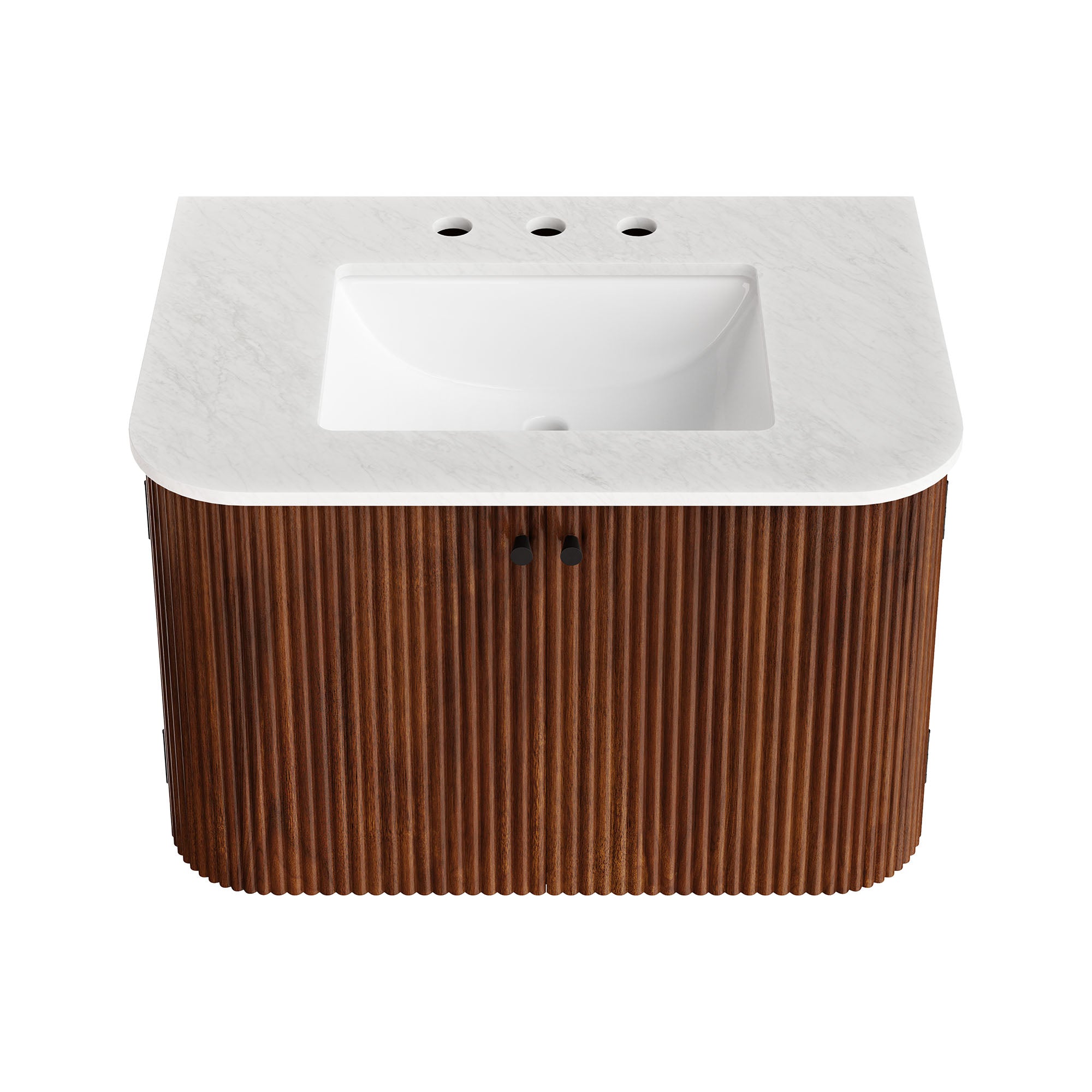 Zia 30" Wall-Mount Bathroom Vanity with Marble Sink, Walnut