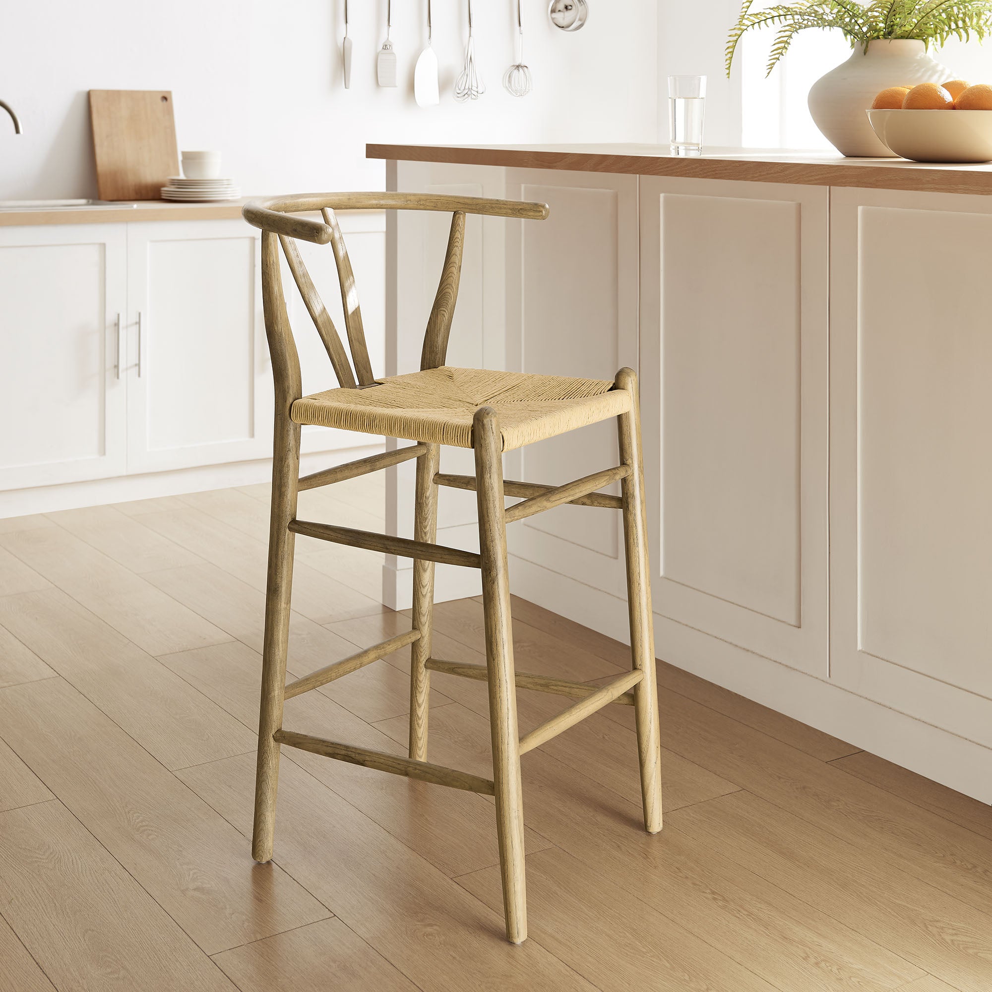 Amish Wood Bar Stool, Weathered Gray Teak