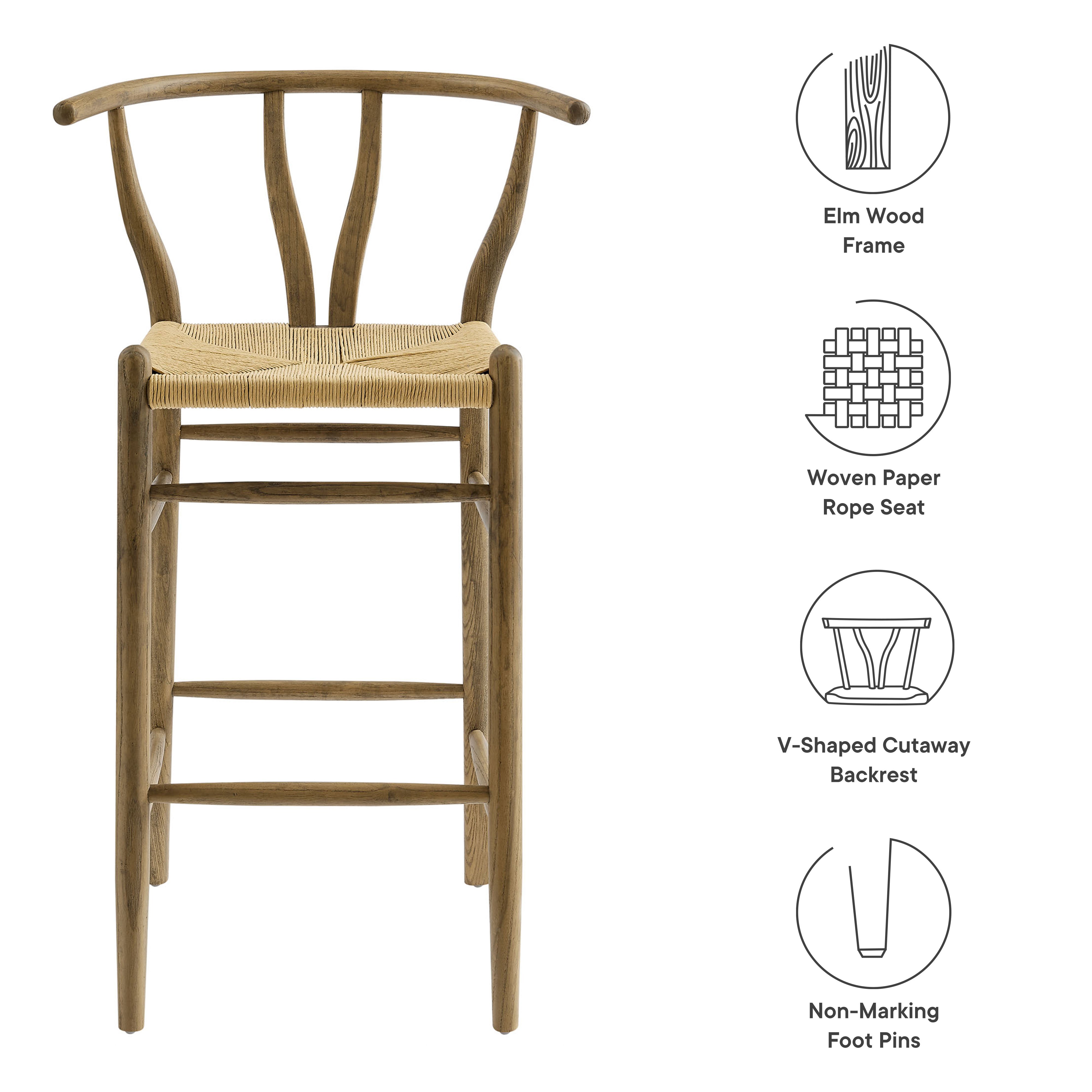 Amish Wood Bar Stool, Weathered Gray Teak