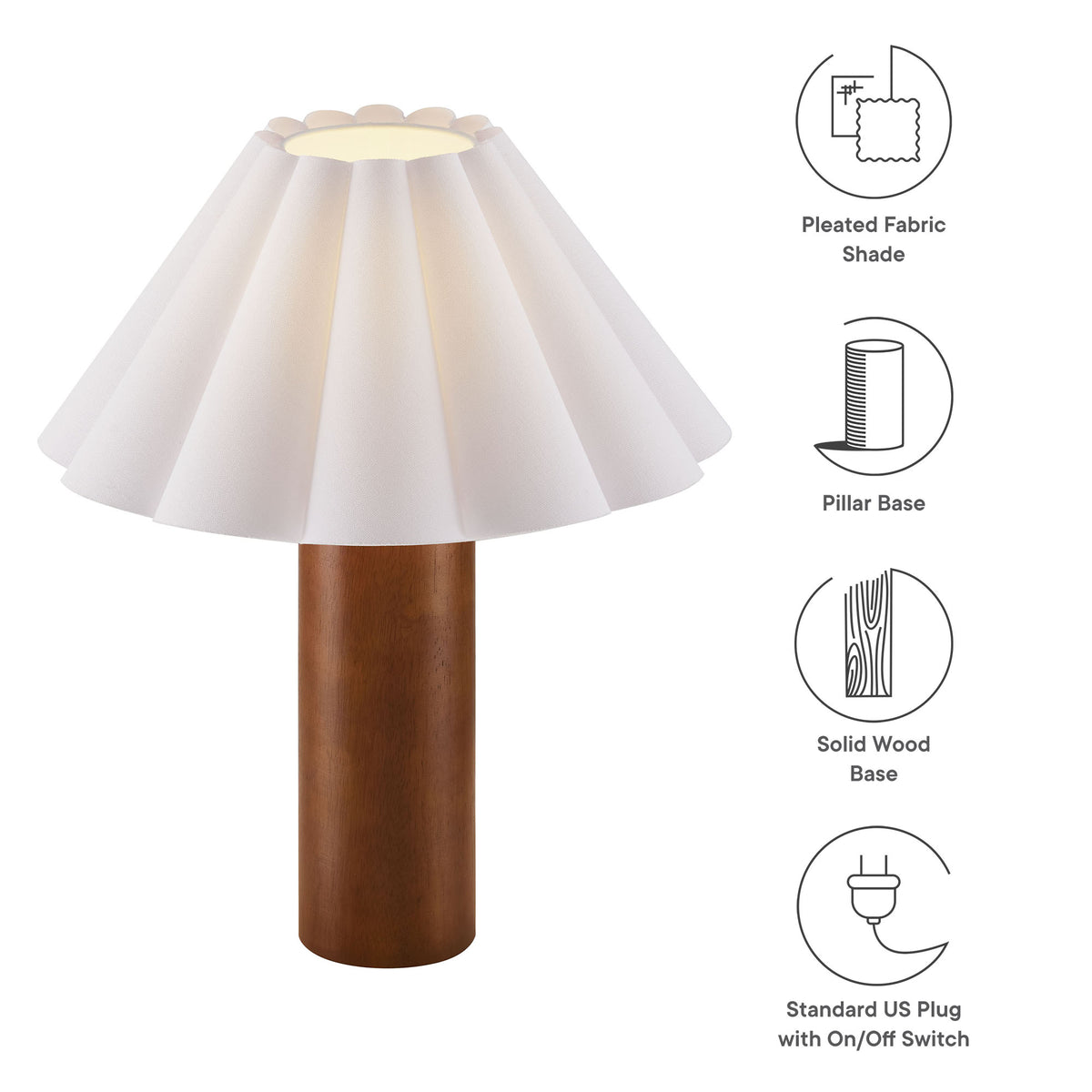 Flora Wood Table Lamp With Pleated Petal Shade, Walnut
