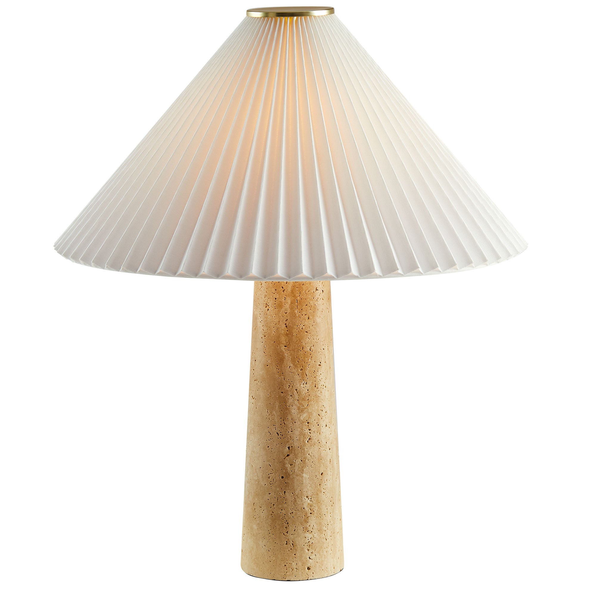 Cove Travertine Table Lamp With Pleated Shade, Travertine