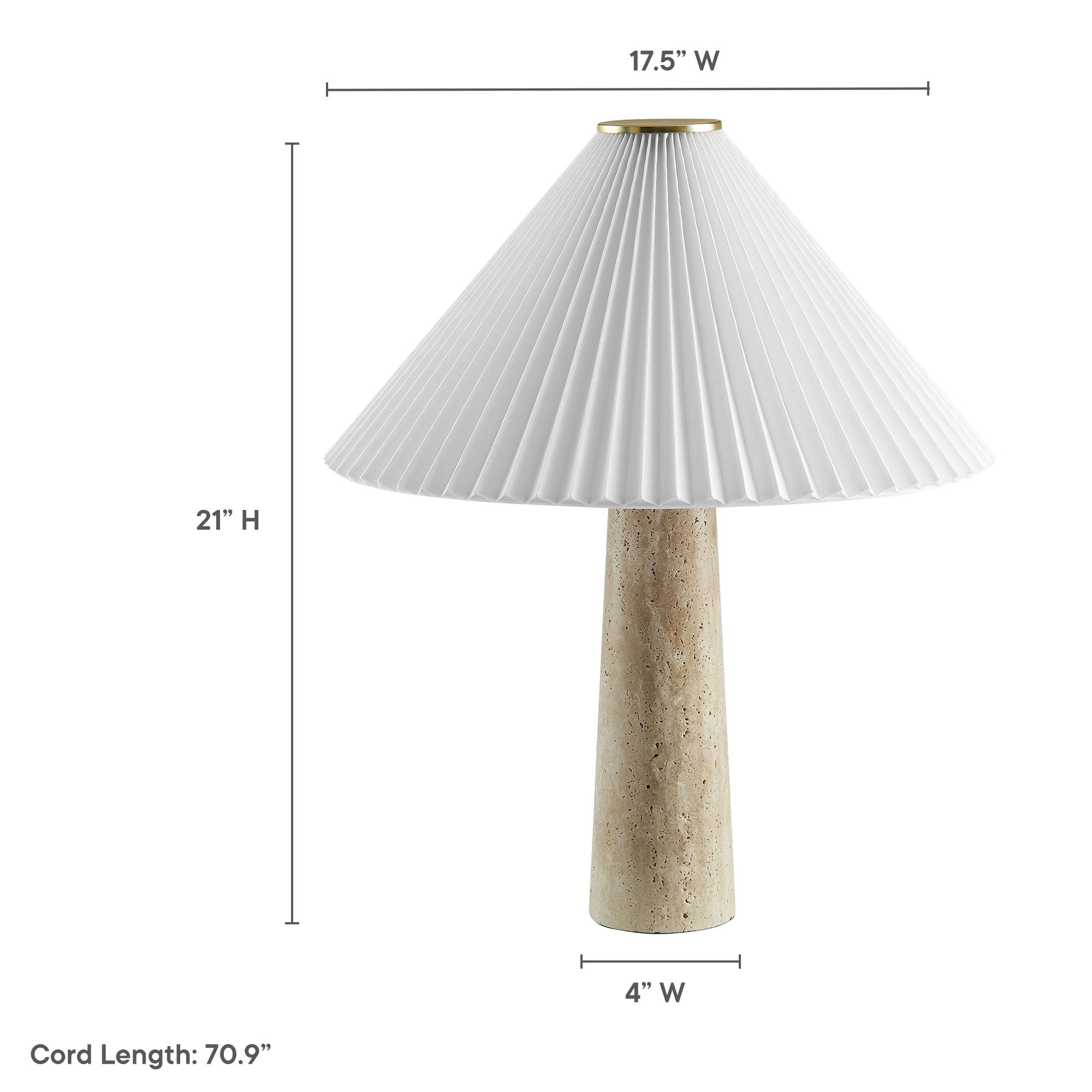 Cove Travertine Table Lamp With Pleated Shade, Travertine