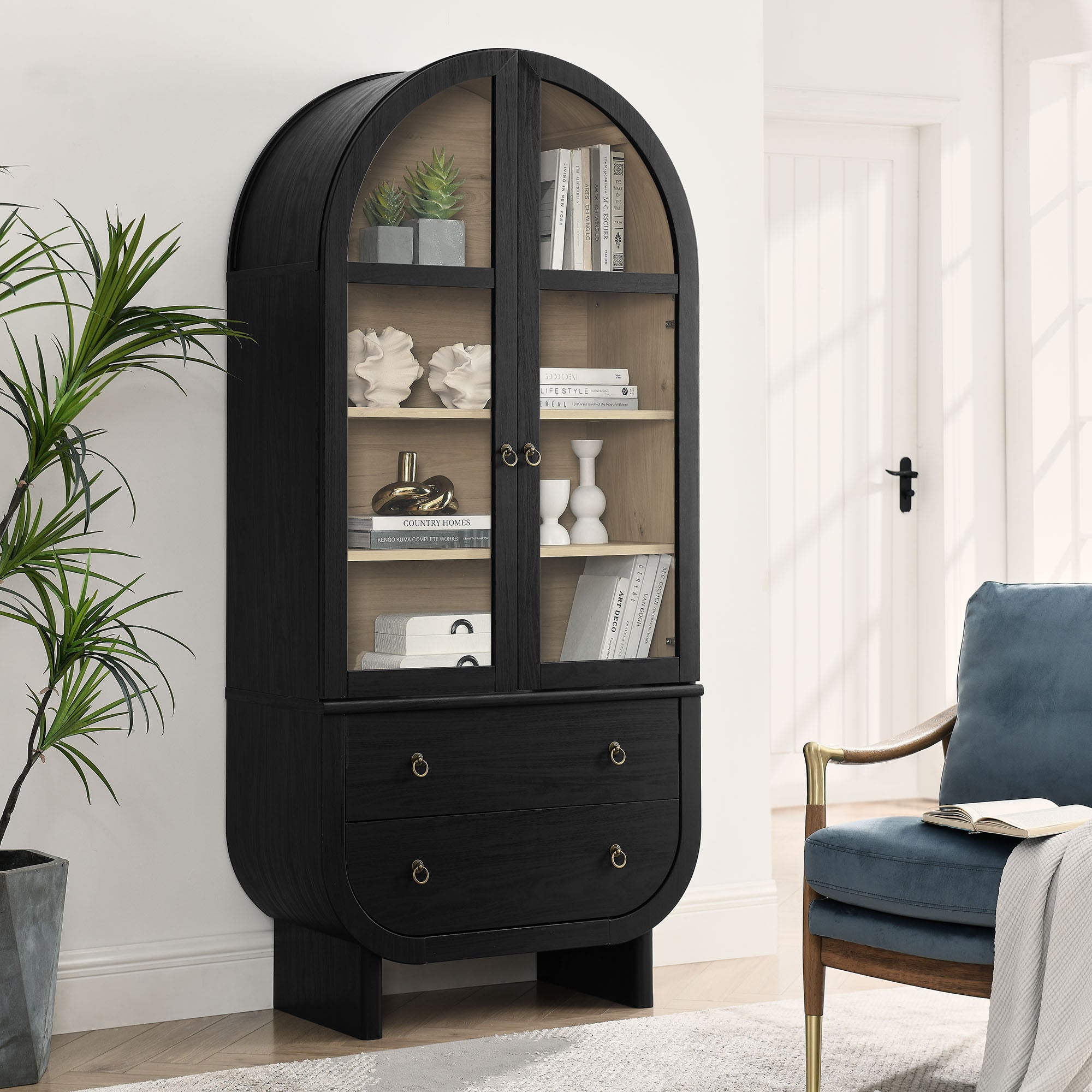 Nyx Arched Display Cabinet, Black Light Oak