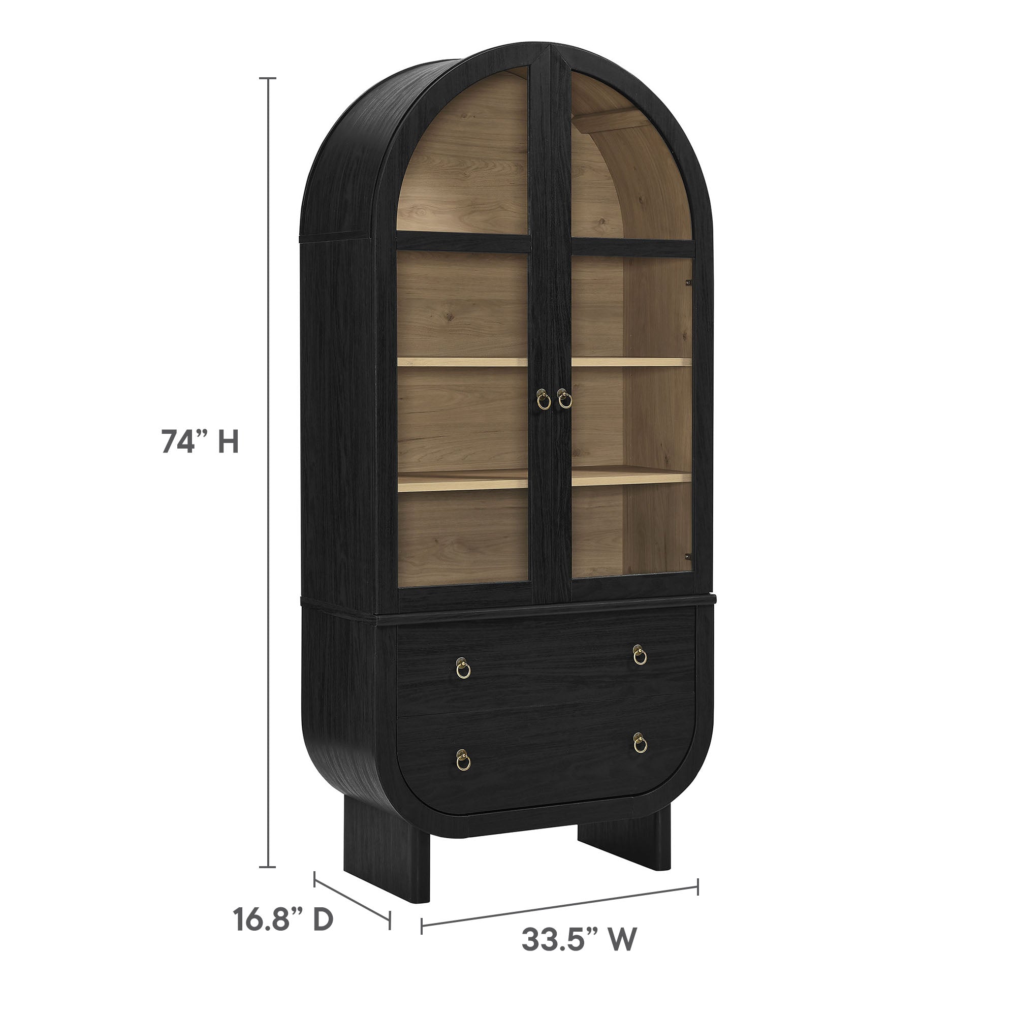 Nyx Arched Display Cabinet, Black Light Oak