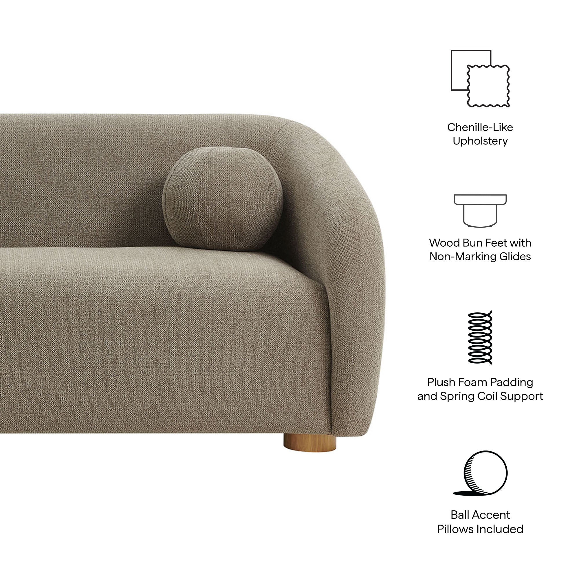 Holland 85" Chenille Fabric Sofa, Taupe