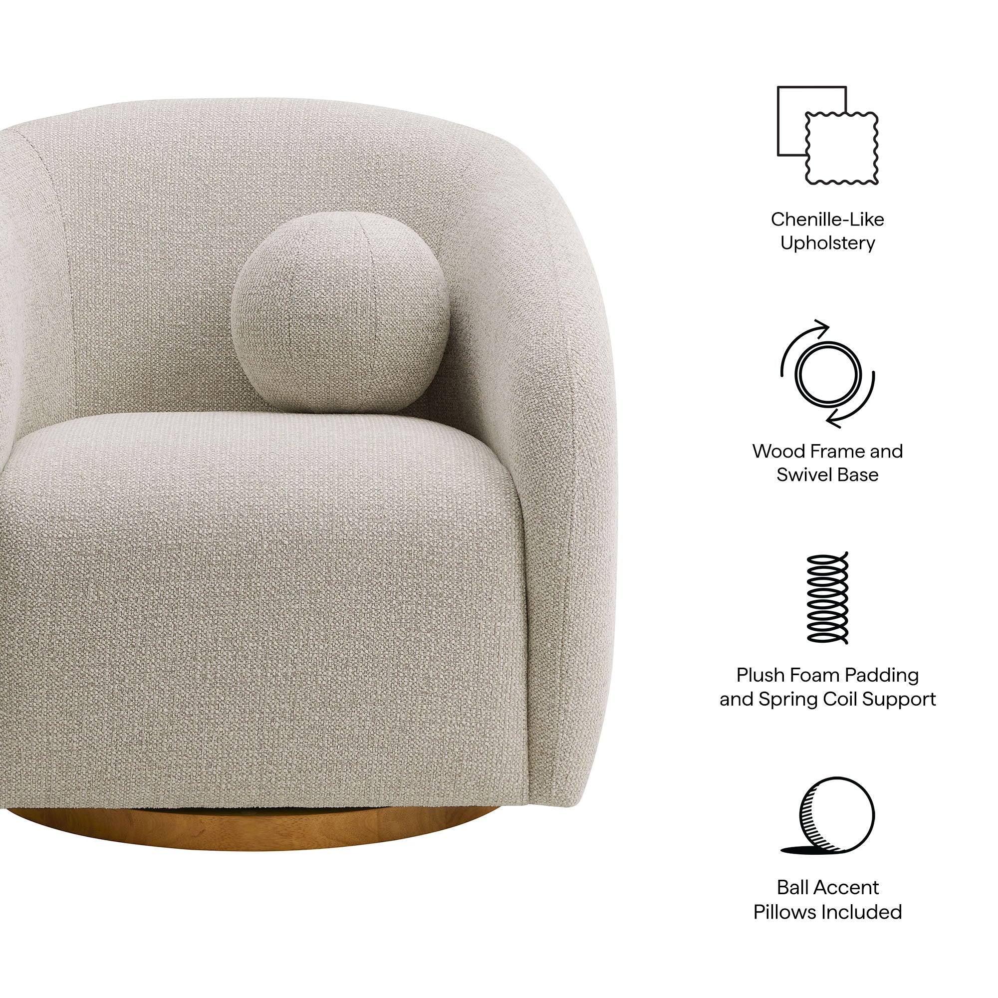 Holland Swivel Chenille Fabric Armchair, Dove Gray