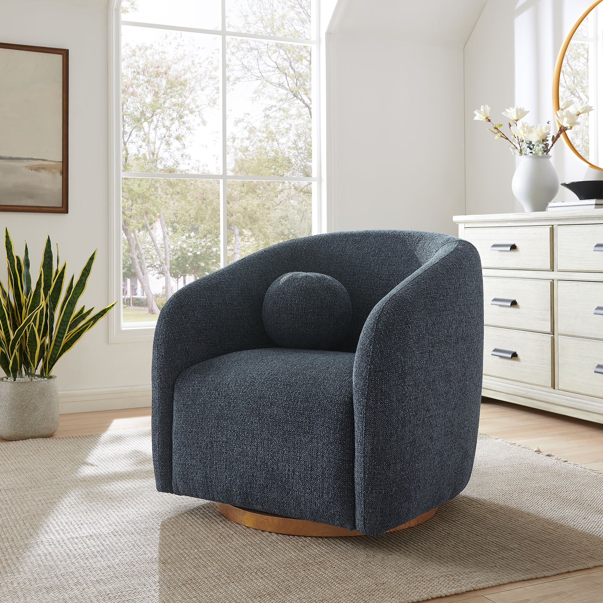 Holland Swivel Chenille Fabric Armchair, Navy