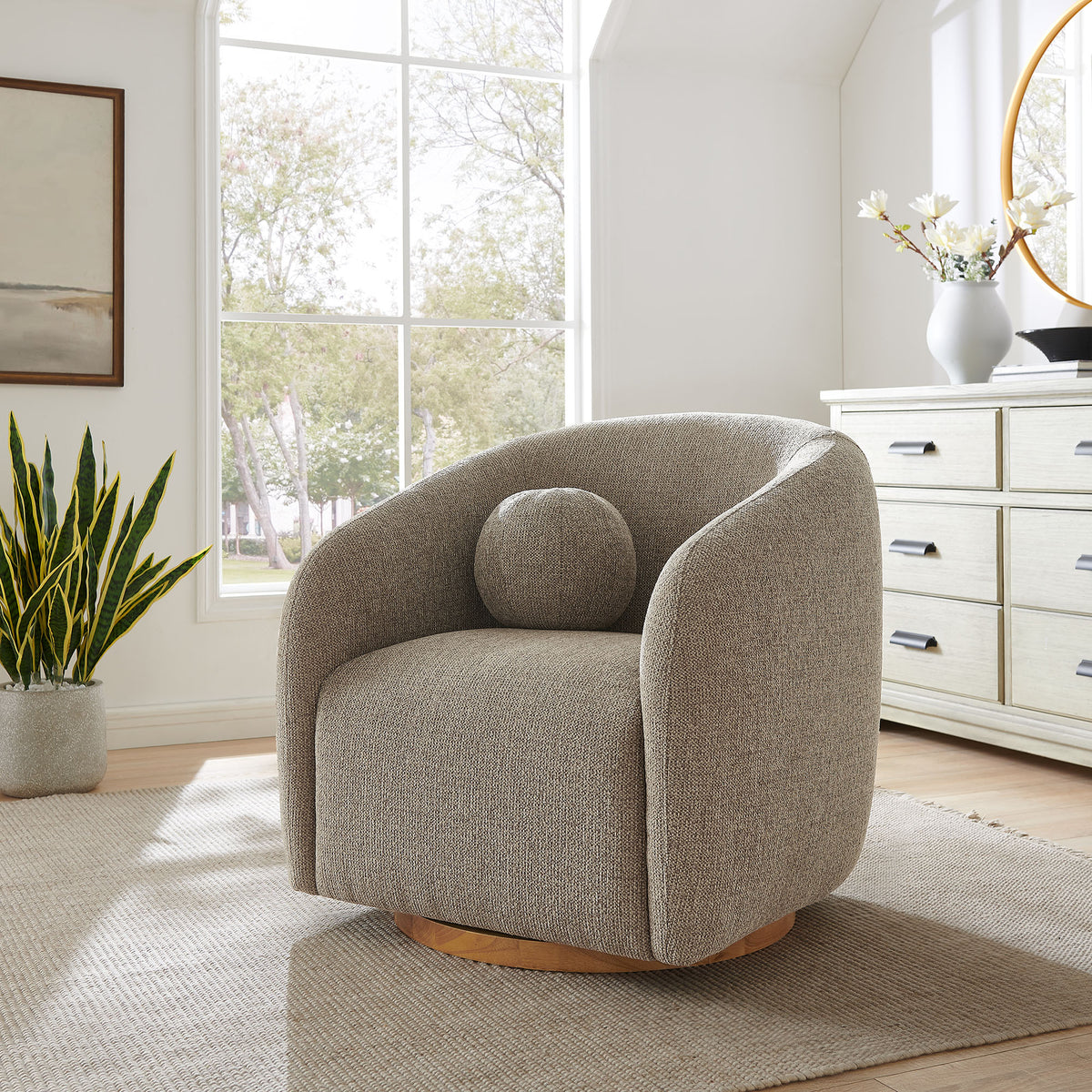 Holland Swivel Chenille Fabric Armchair, Taupe