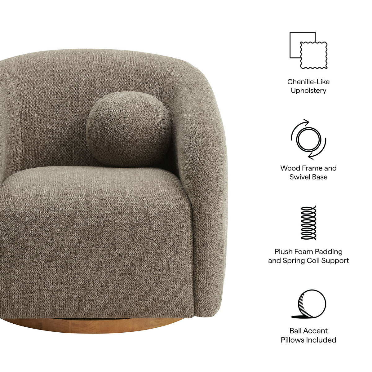 Holland Swivel Chenille Fabric Armchair, Taupe