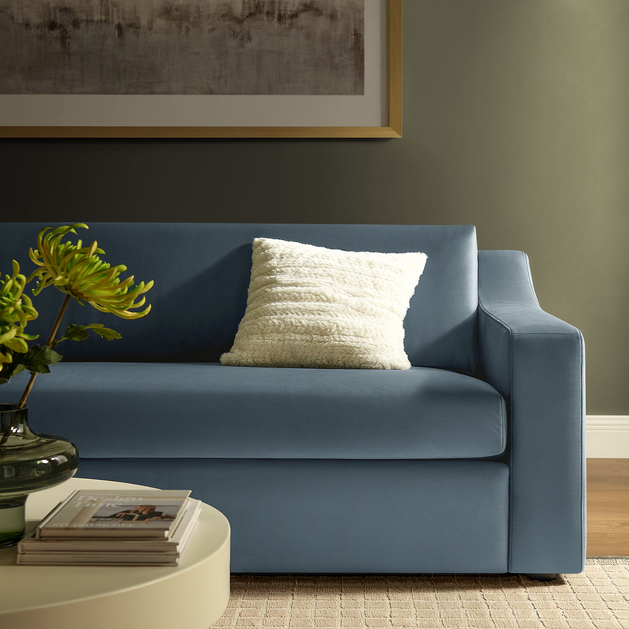 Liora Performance Velvet Sofa, Cadet Blue
