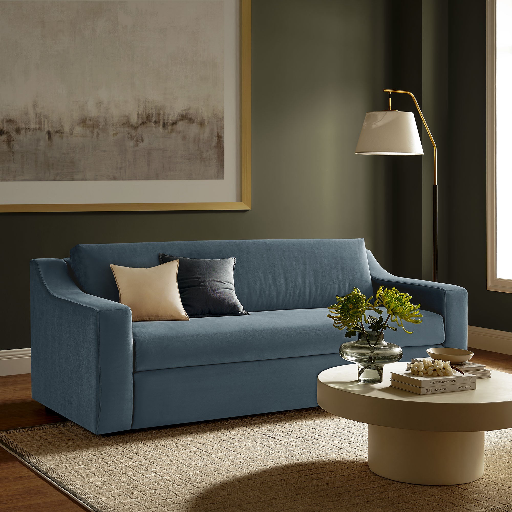 Liora Performance Velvet Sofa, Cadet Blue
