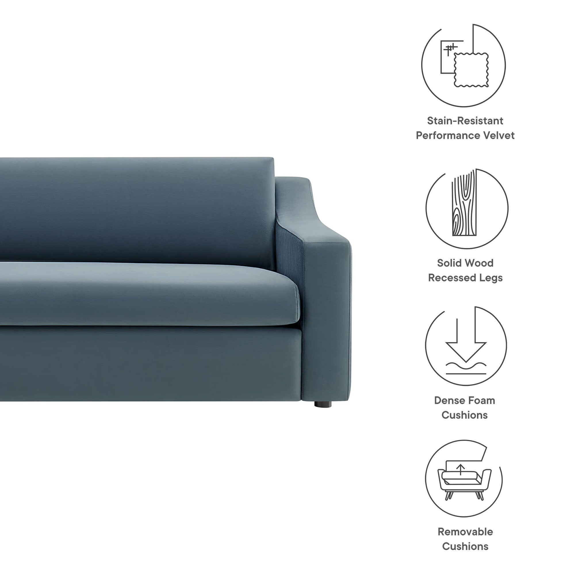 Liora Performance Velvet Sofa, Cadet Blue