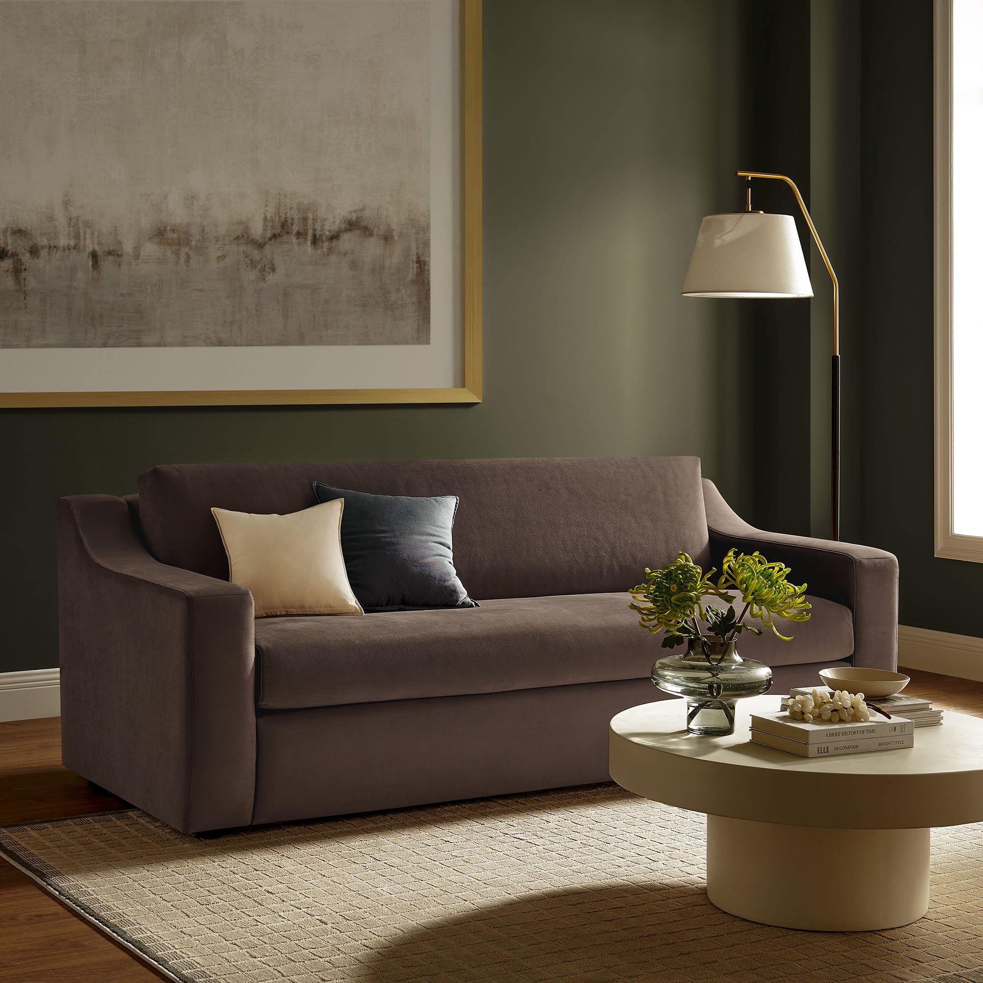 Liora Performance Velvet Sofa, Chocolate Brown