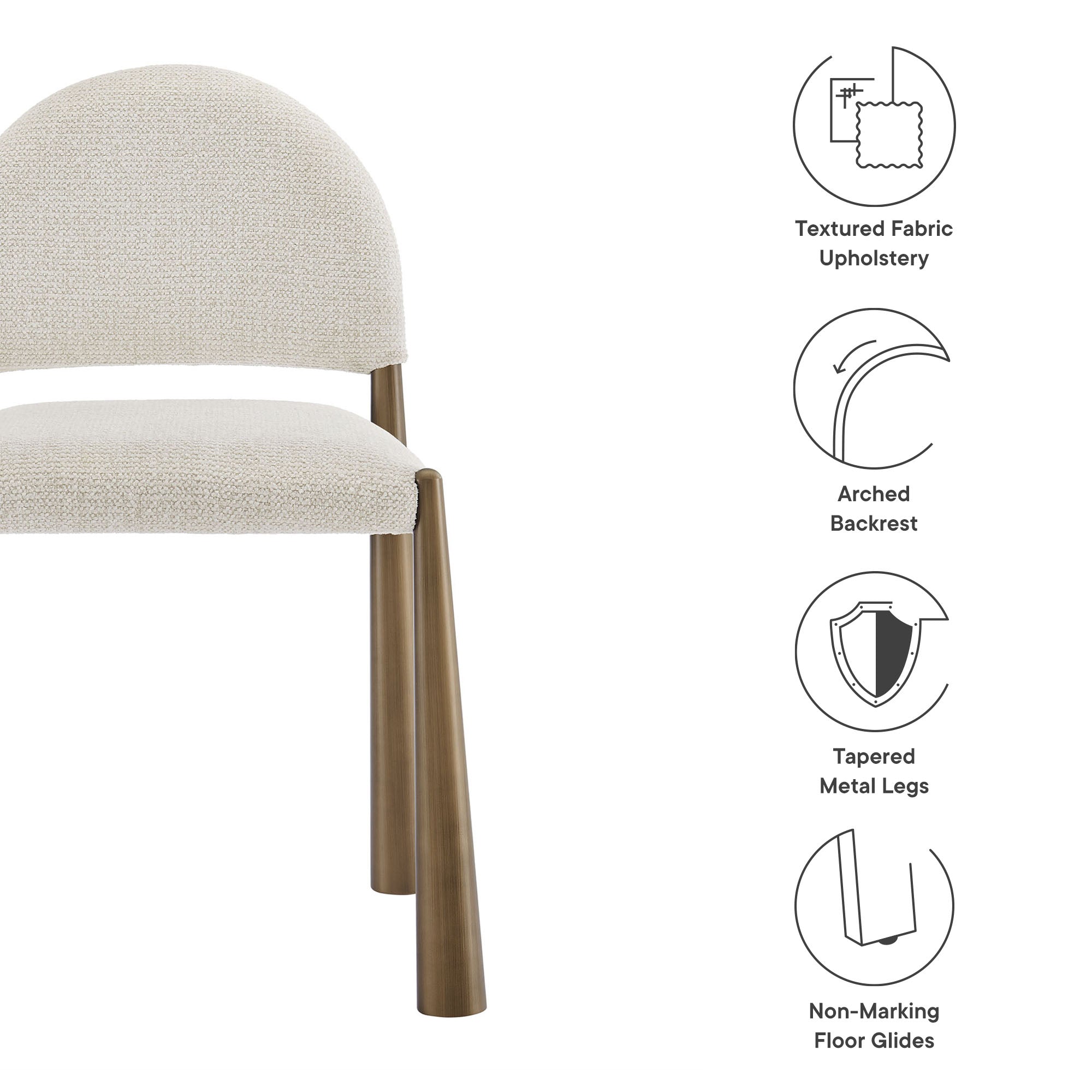 Hayley Upholstered Fabric Dining Side Chair, Brass Cream