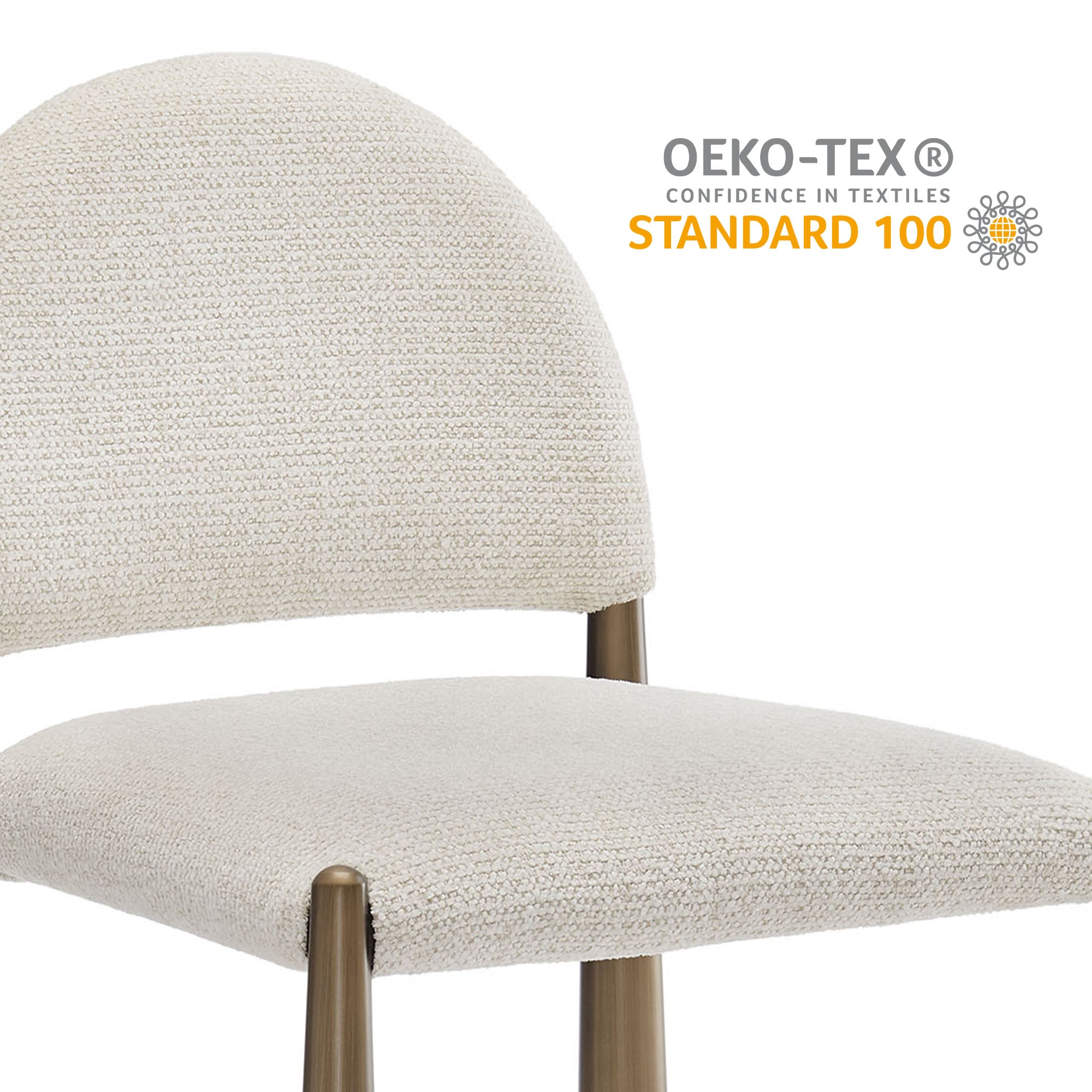 Hayley Upholstered Fabric Dining Side Chair, Brass Cream