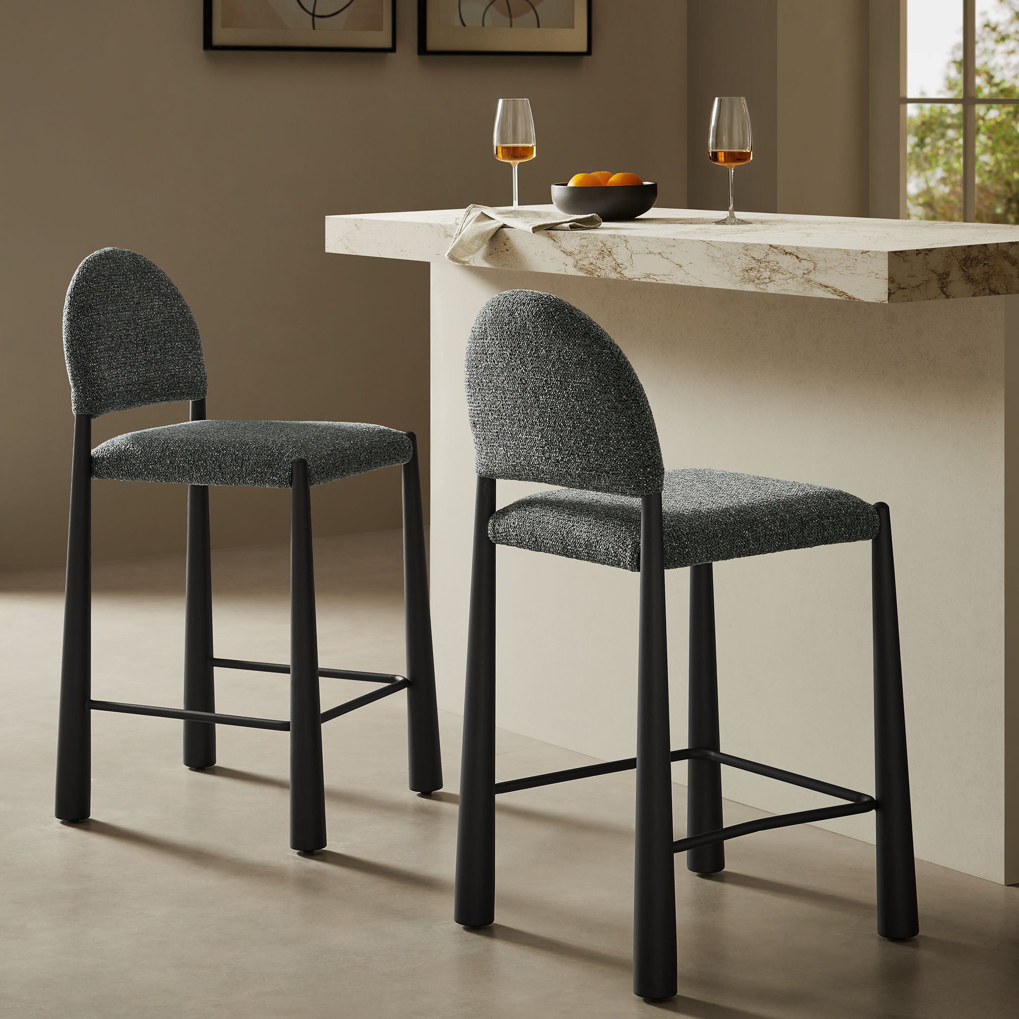 Hayley Upholstered Fabric Counter Stool, Black Anthracite