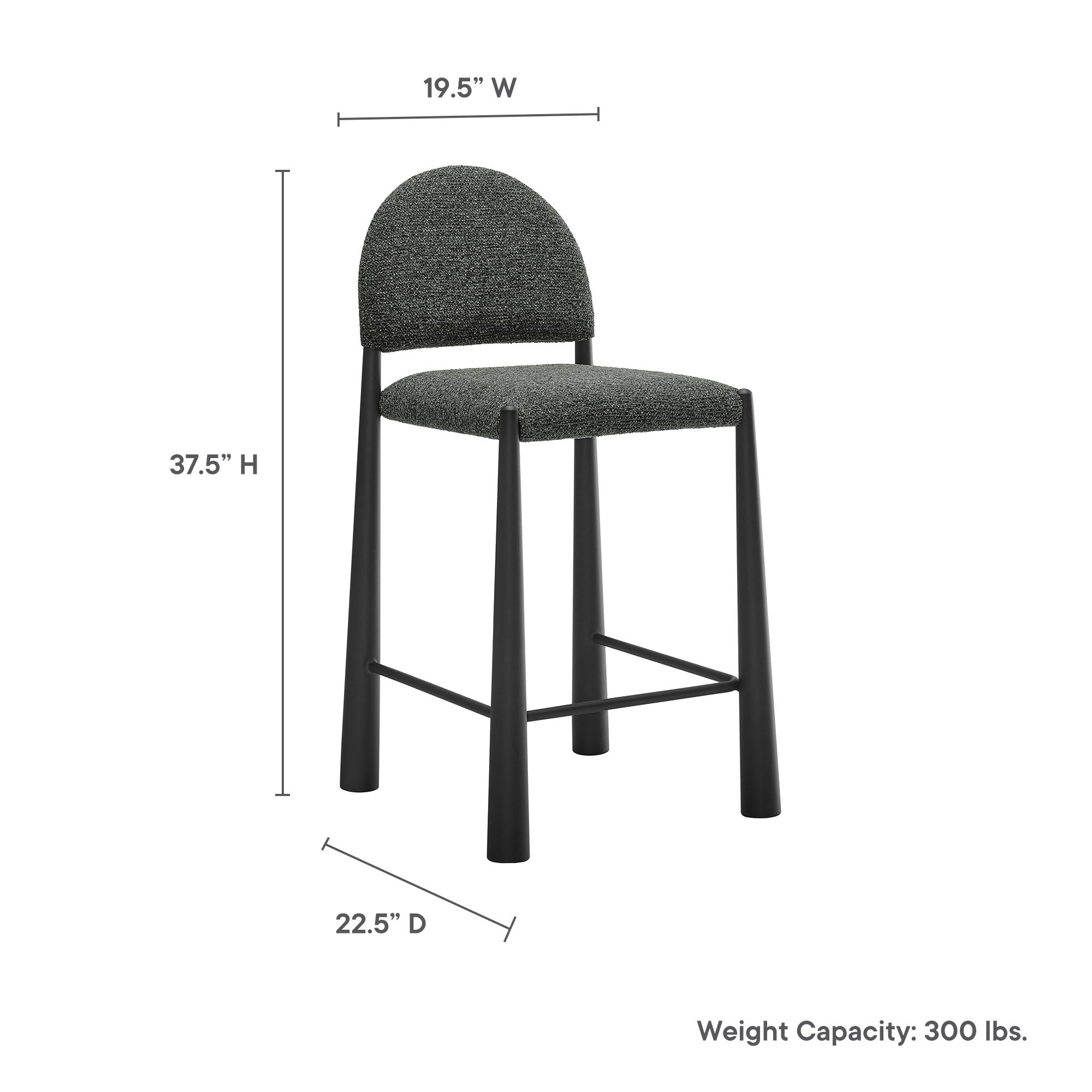 Hayley Upholstered Fabric Counter Stool, Black Anthracite