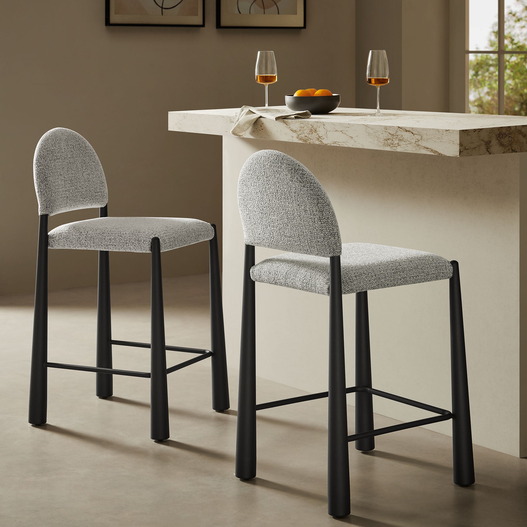 Hayley Upholstered Fabric Counter Stool, Black Camel