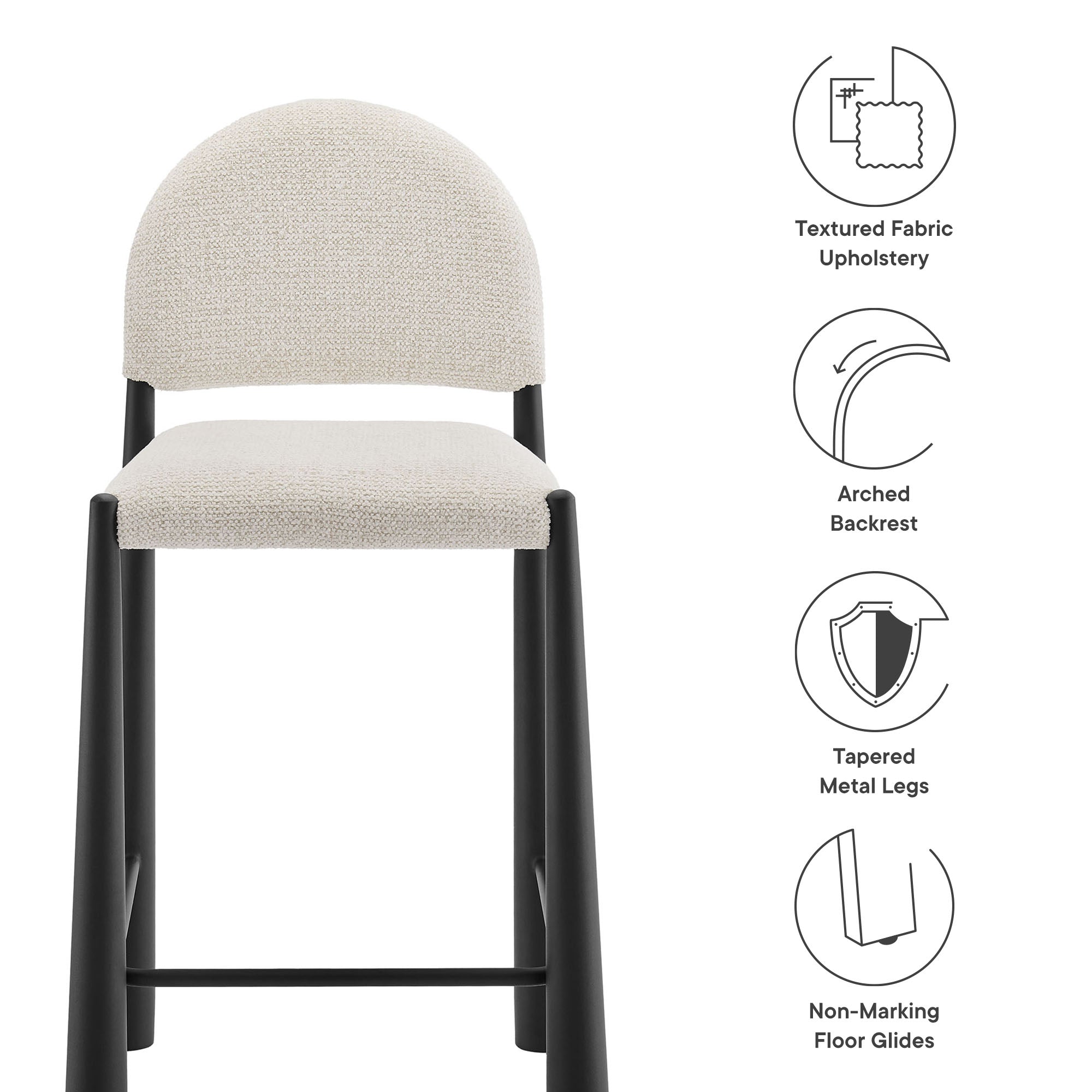 Hayley Upholstered Fabric Counter Stool, Black Cream