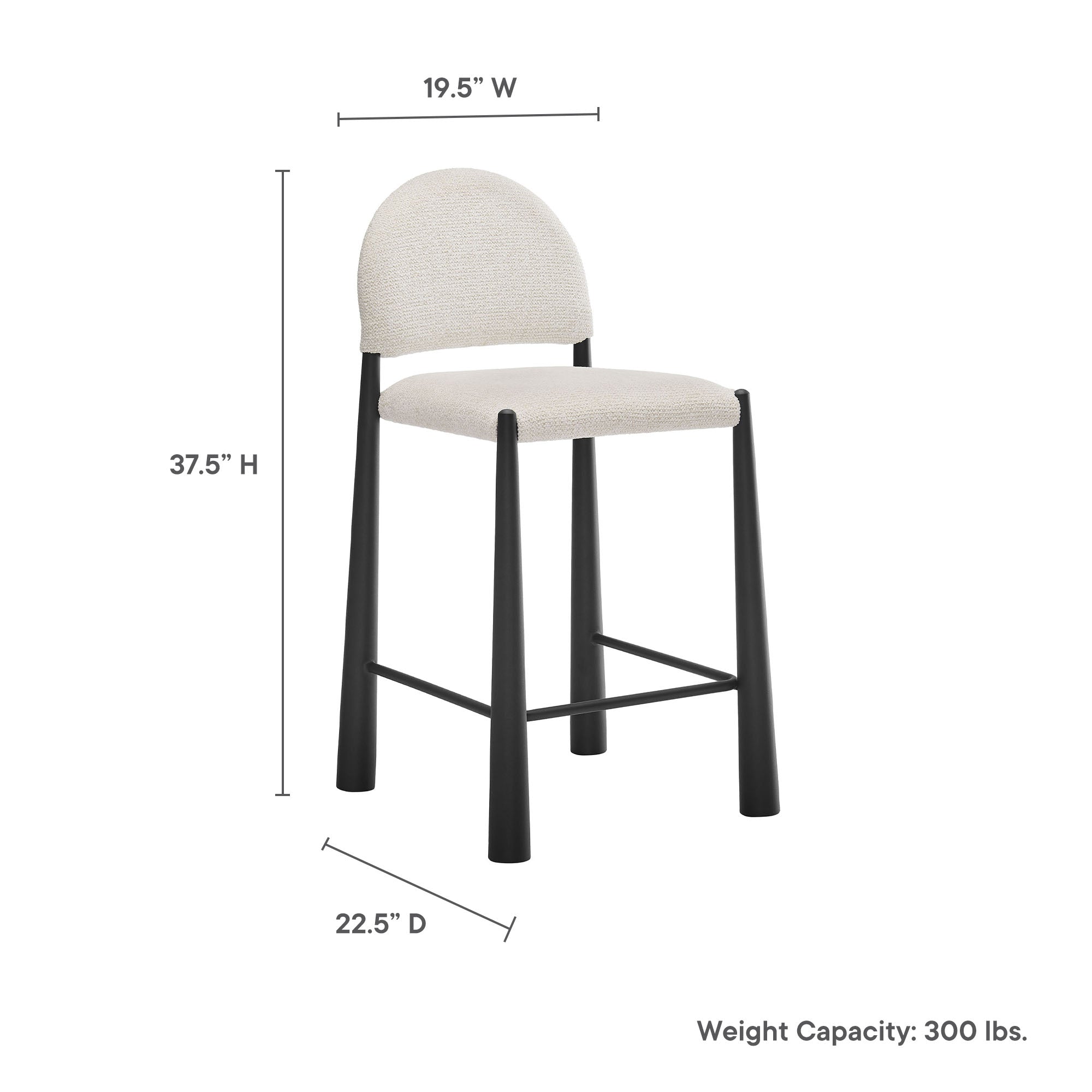Hayley Upholstered Fabric Counter Stool, Black Cream