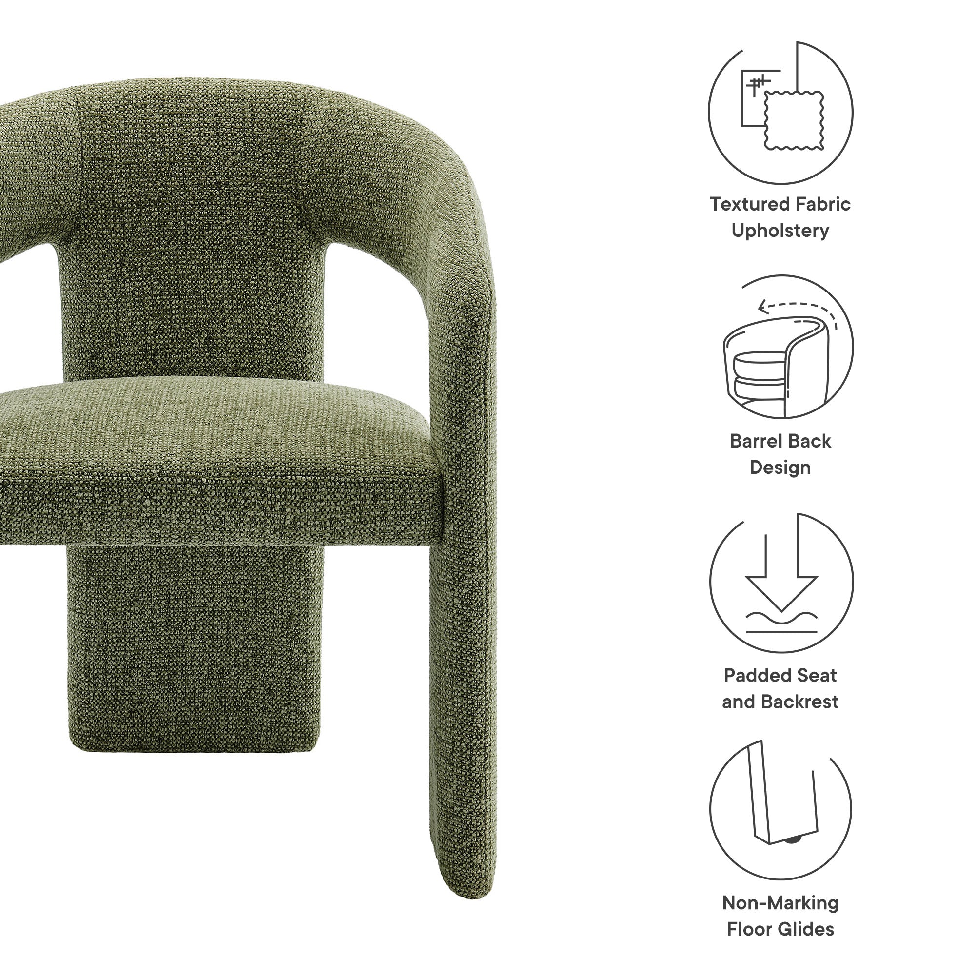 Oslo Barrel Fabric Upholstered Dining Accent Chair, Leaf