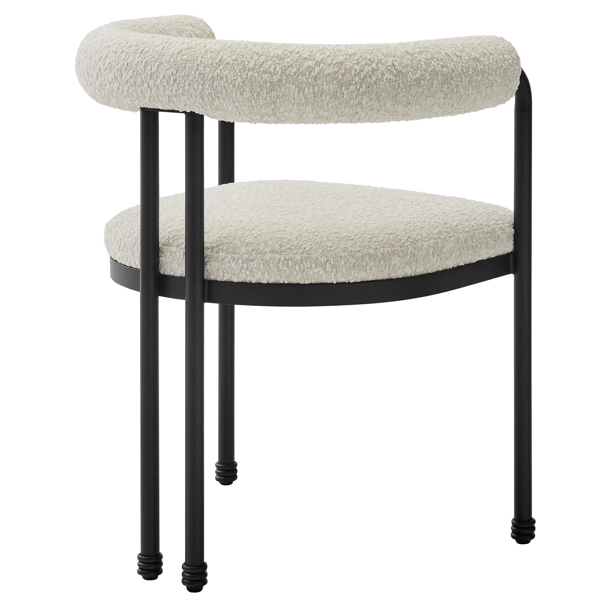 Turin Curved Back Boucle and Metal Dining Accent Chair, Black Pearl