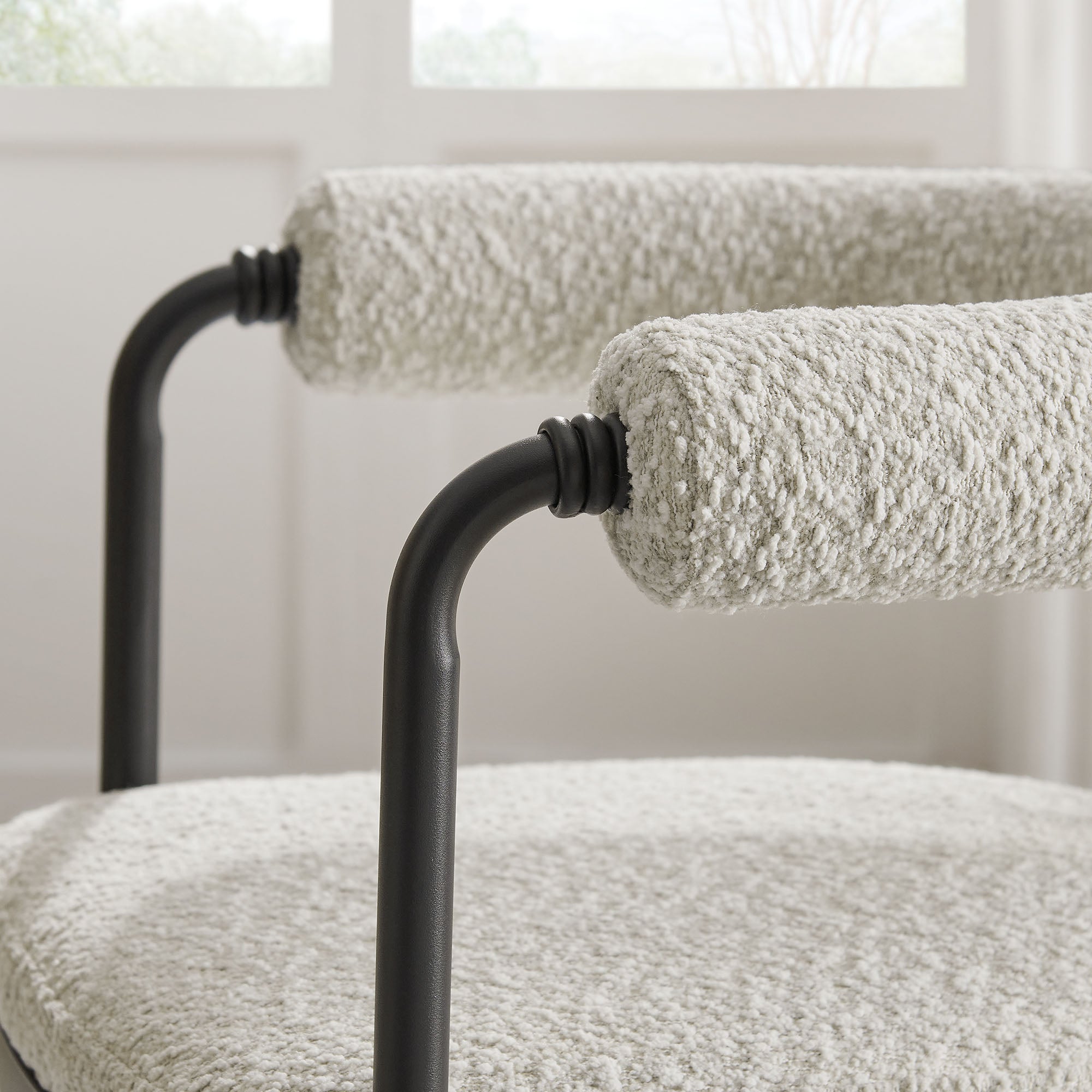 Turin Curved Back Boucle and Metal Dining Accent Chair, Black Pearl