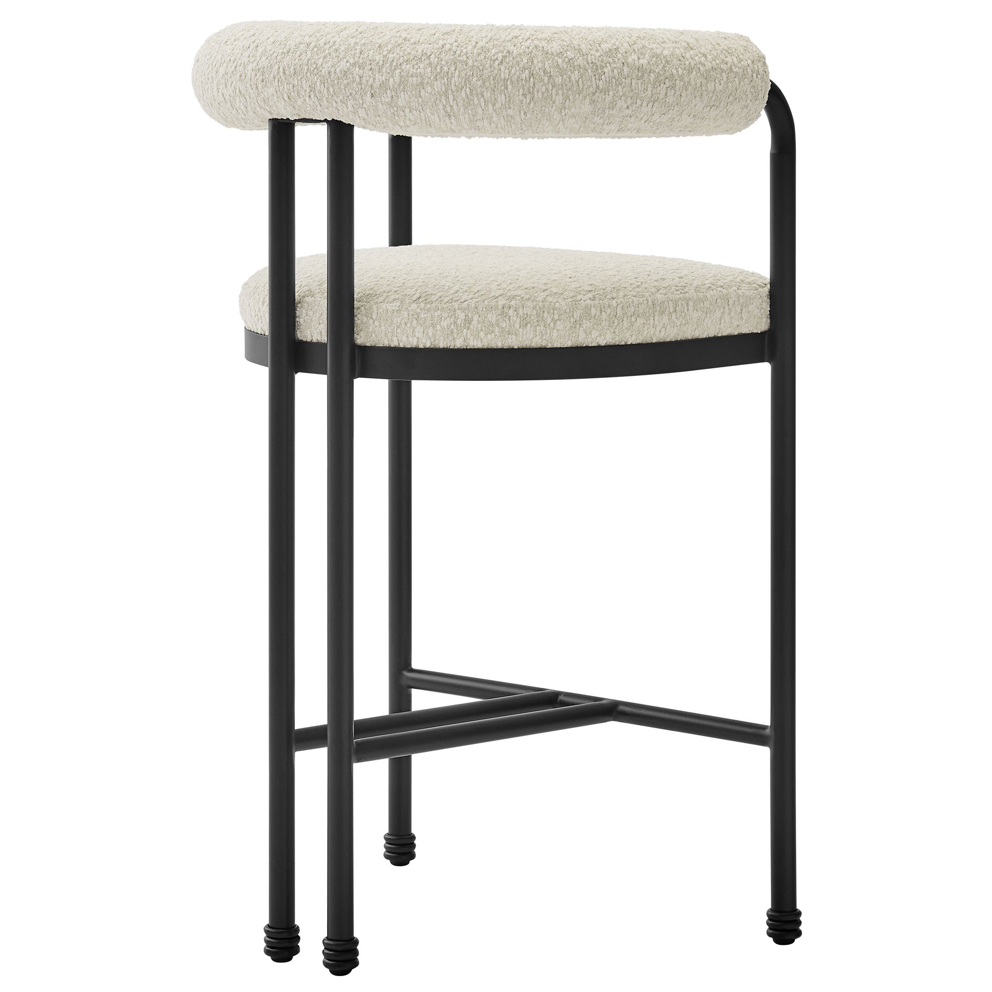 Turin Curved Back Boucle and Metal Counter Stool, Black Pearl