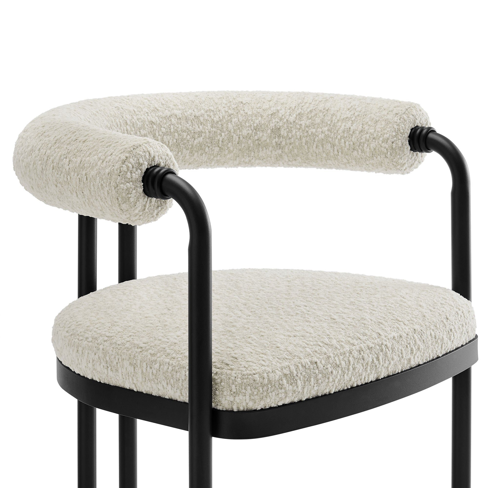 Turin Curved Back Boucle and Metal Counter Stool, Black Pearl