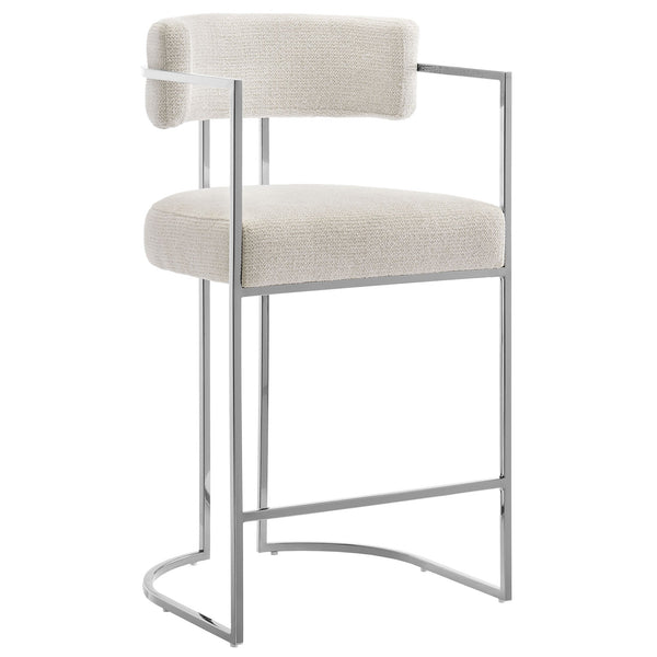Huron Curved Back Fabric and Metal Counter Stool, Silver Cream