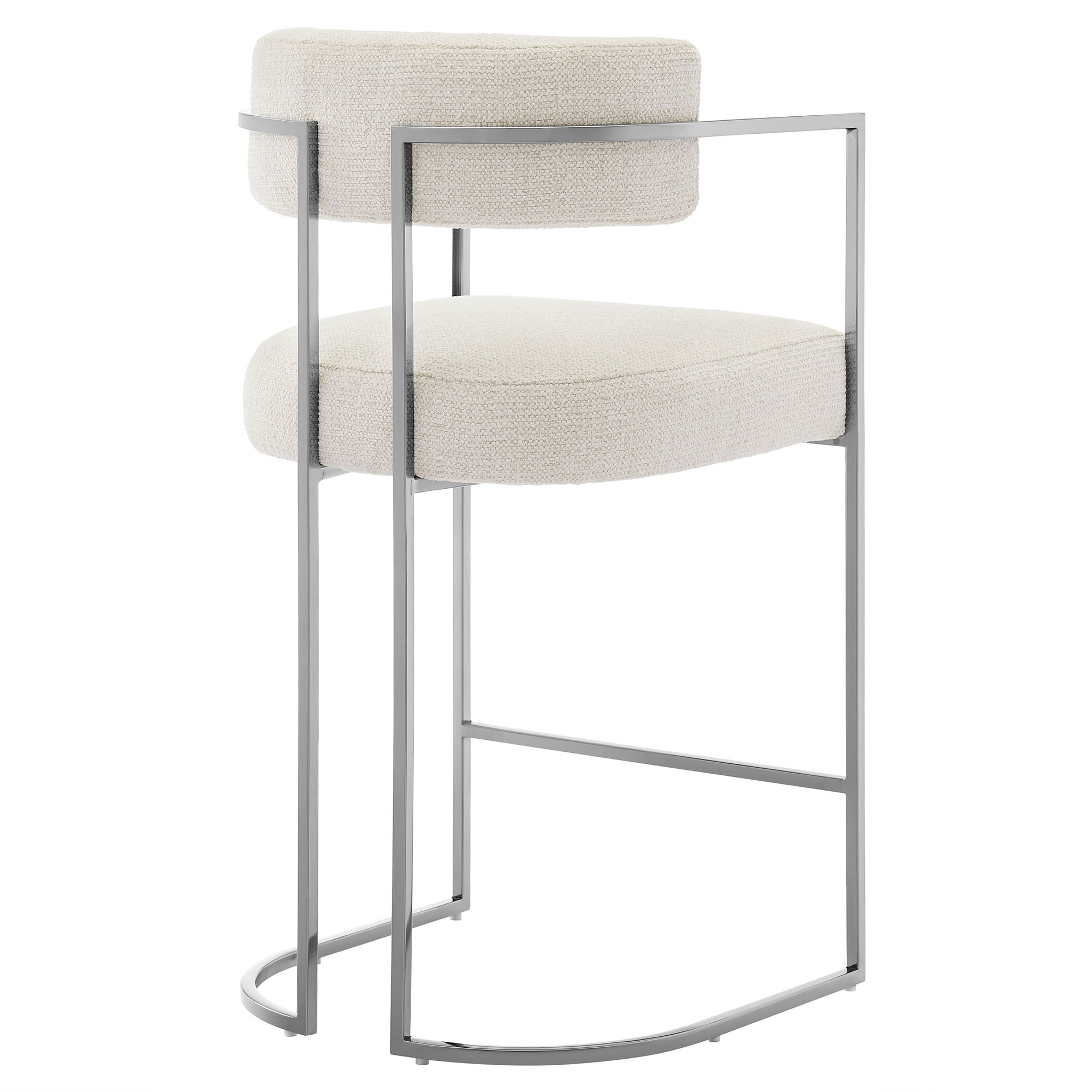 Huron Curved Back Fabric and Metal Counter Stool, Silver Cream