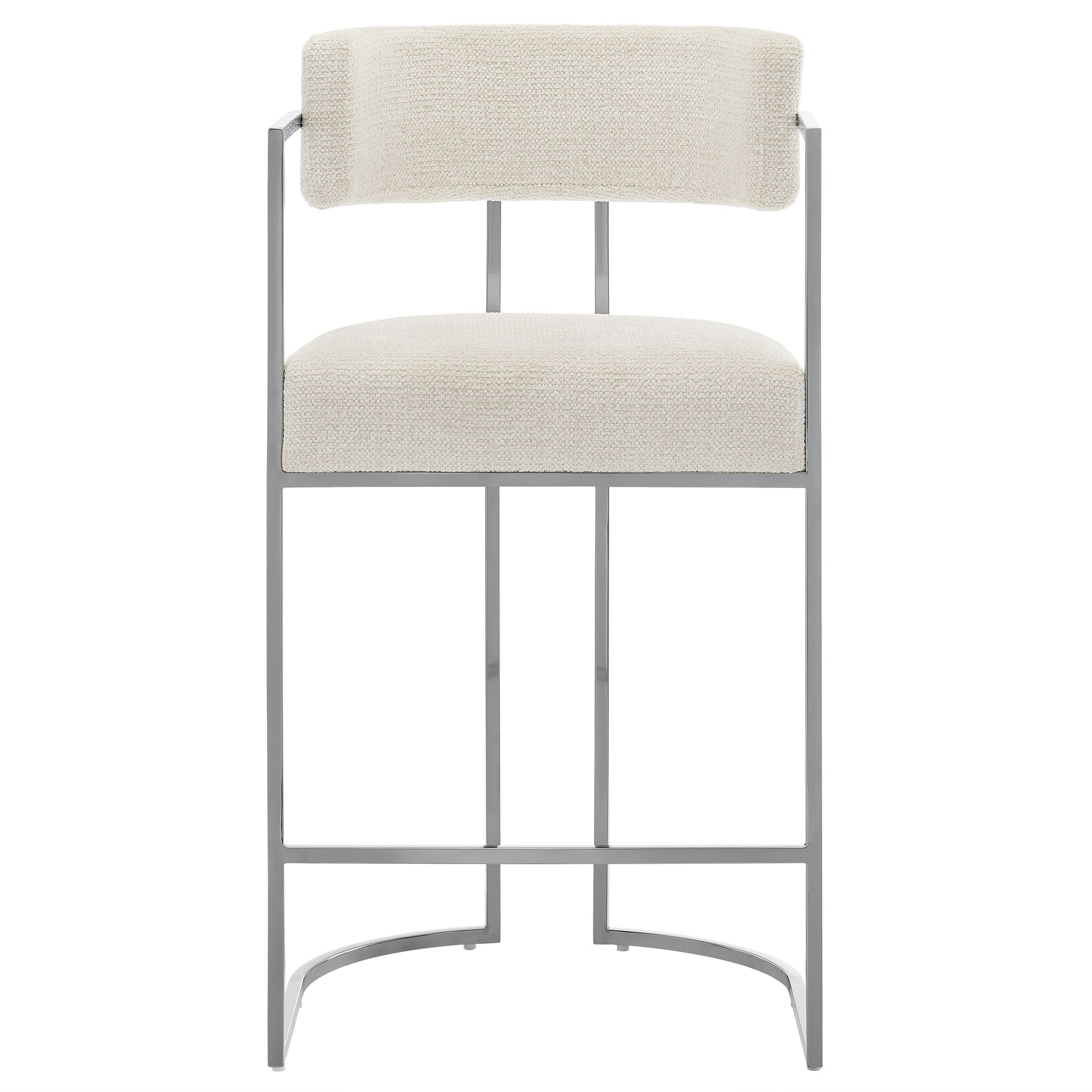 Huron Curved Back Fabric and Metal Counter Stool, Silver Cream