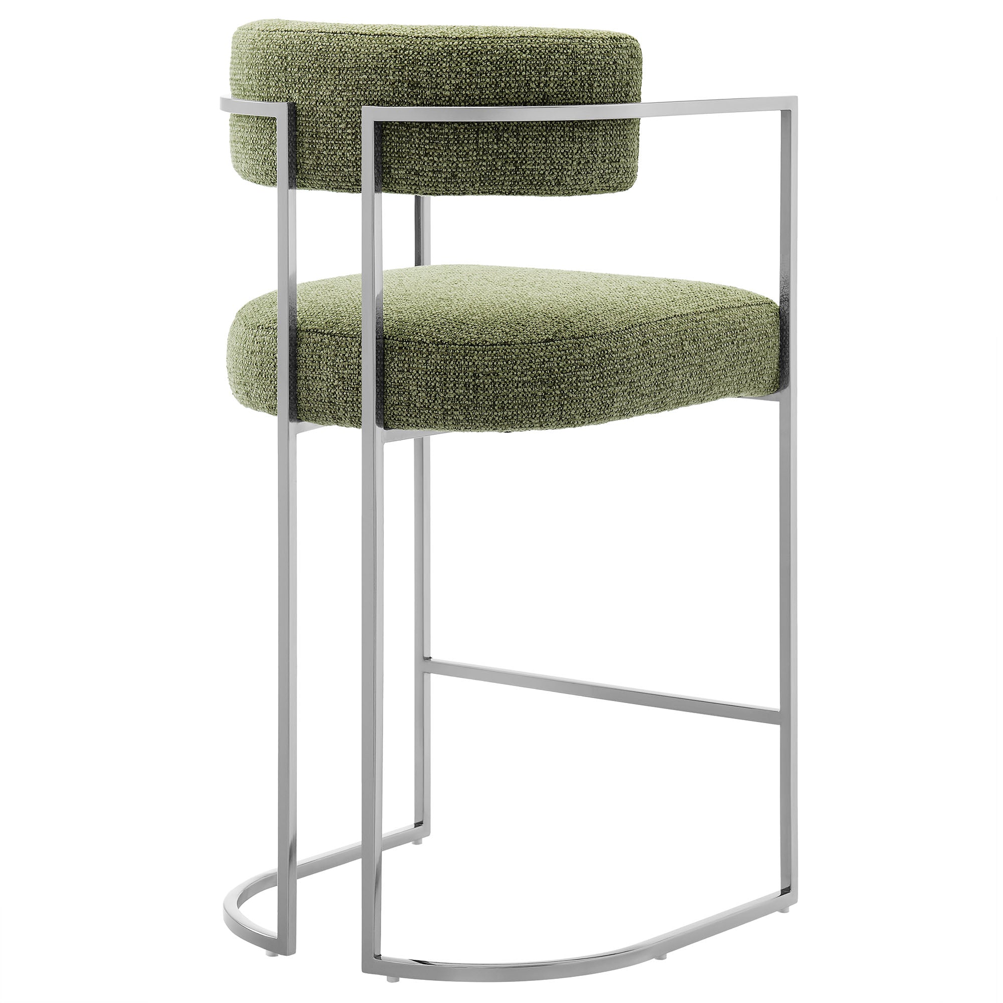 Huron Curved Back Fabric and Metal Counter Stool, Silver Leaf