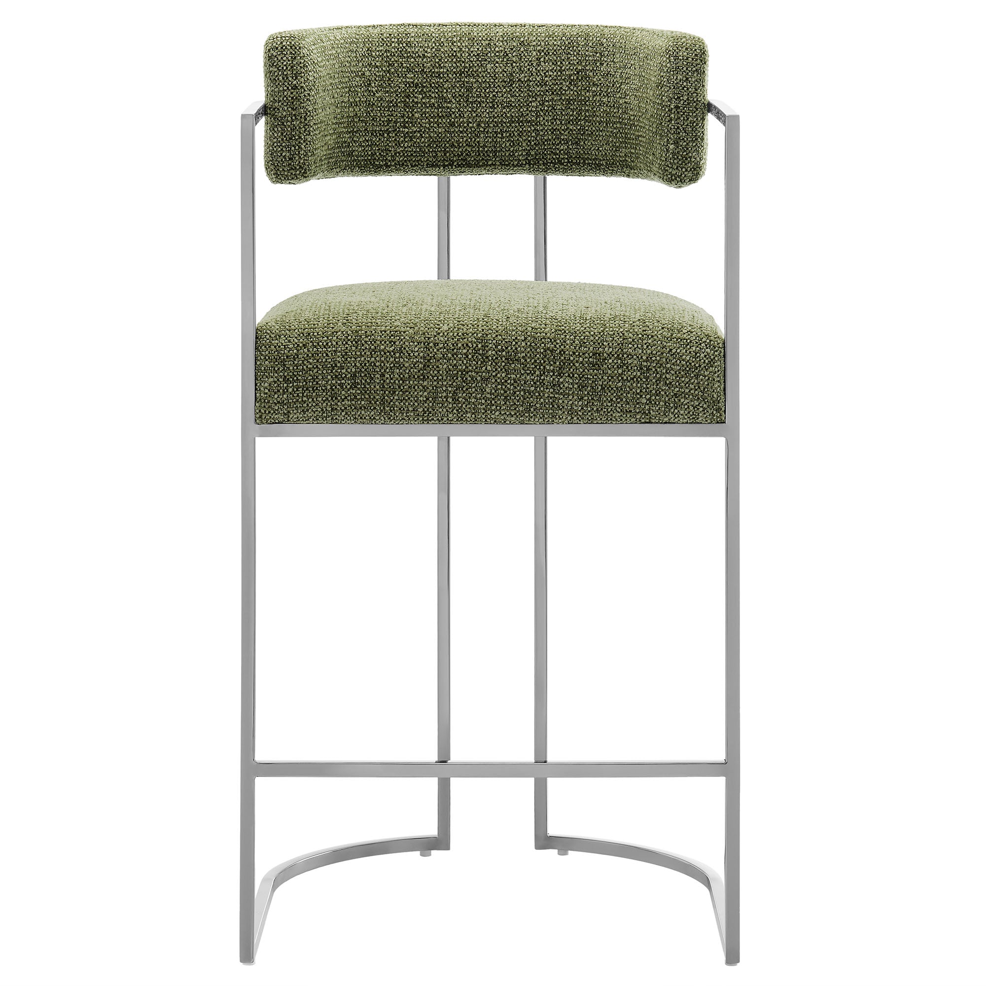 Huron Curved Back Fabric and Metal Counter Stool, Silver Leaf