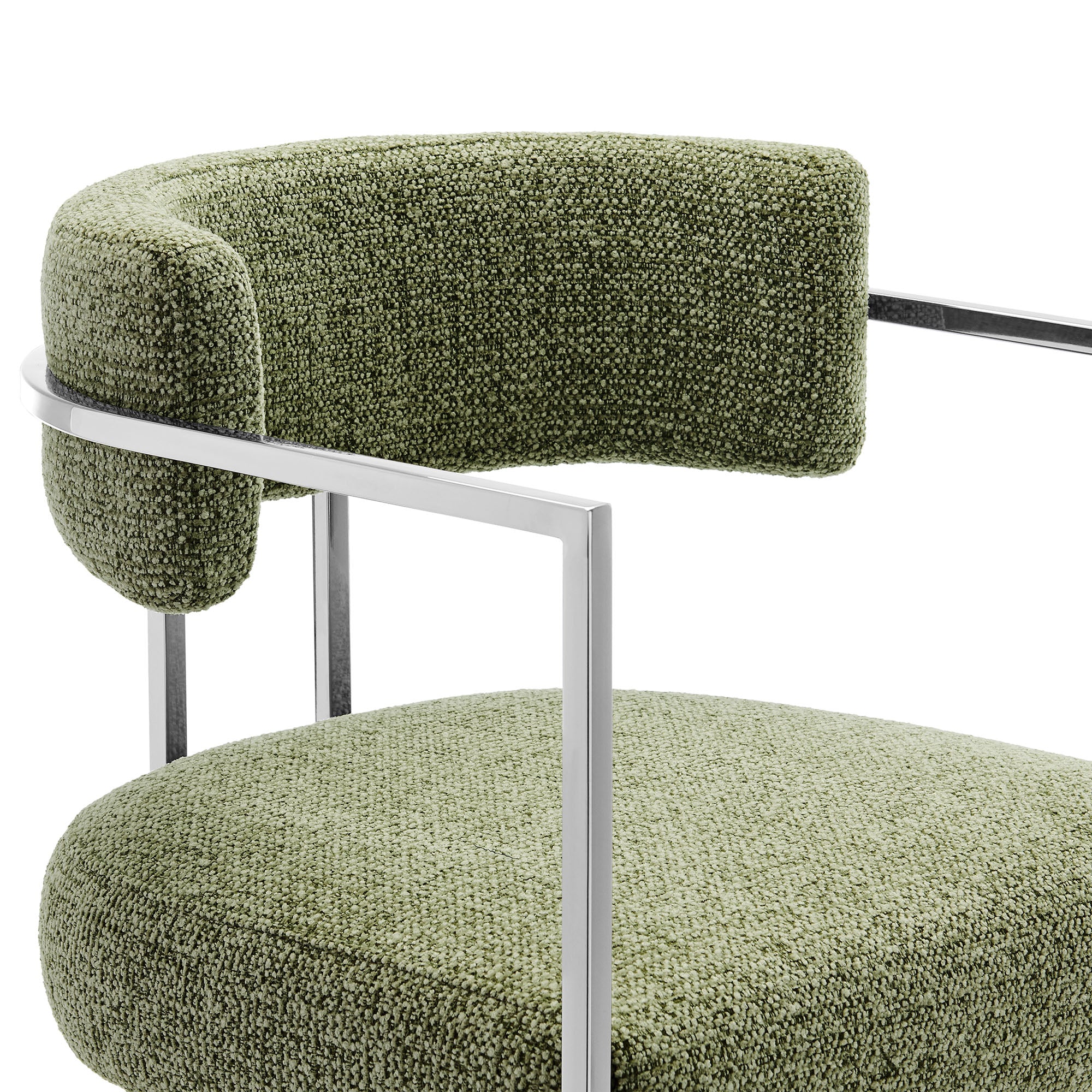 Huron Curved Back Fabric and Metal Counter Stool, Silver Leaf
