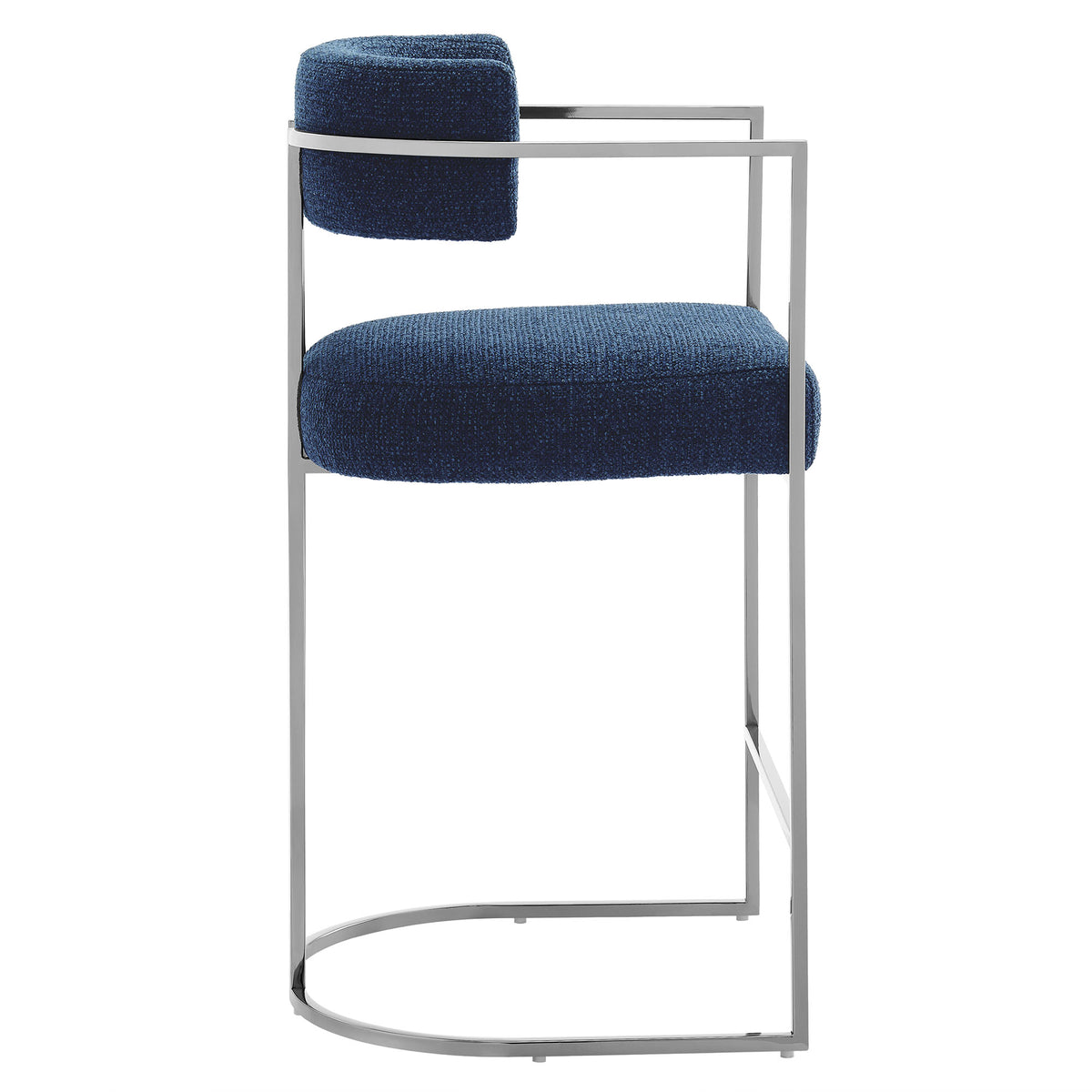 Huron Curved Back Fabric and Metal Counter Stool, Silver Navy