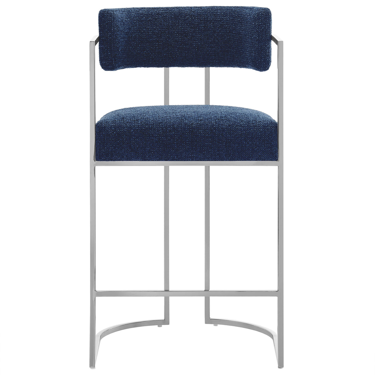 Huron Curved Back Fabric and Metal Counter Stool, Silver Navy