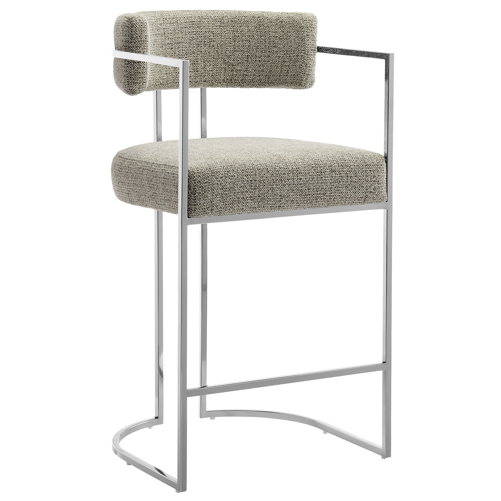 Huron Curved Back Fabric and Metal Counter Stool, Silver Wheat