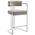Huron Curved Back Fabric and Metal Counter Stool, Silver Wheat