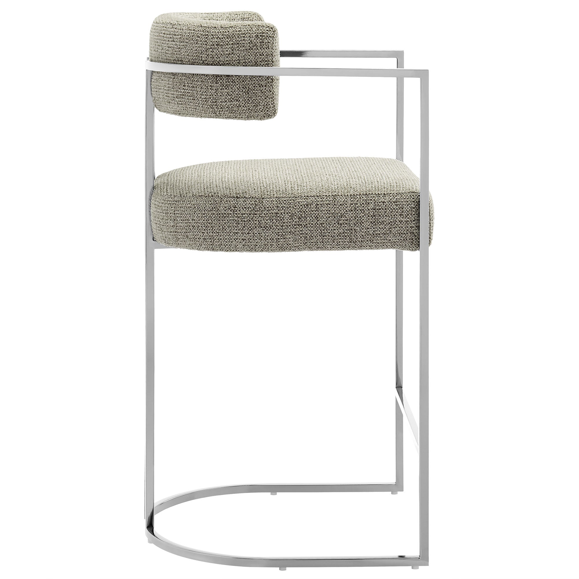 Huron Curved Back Fabric and Metal Counter Stool, Silver Wheat