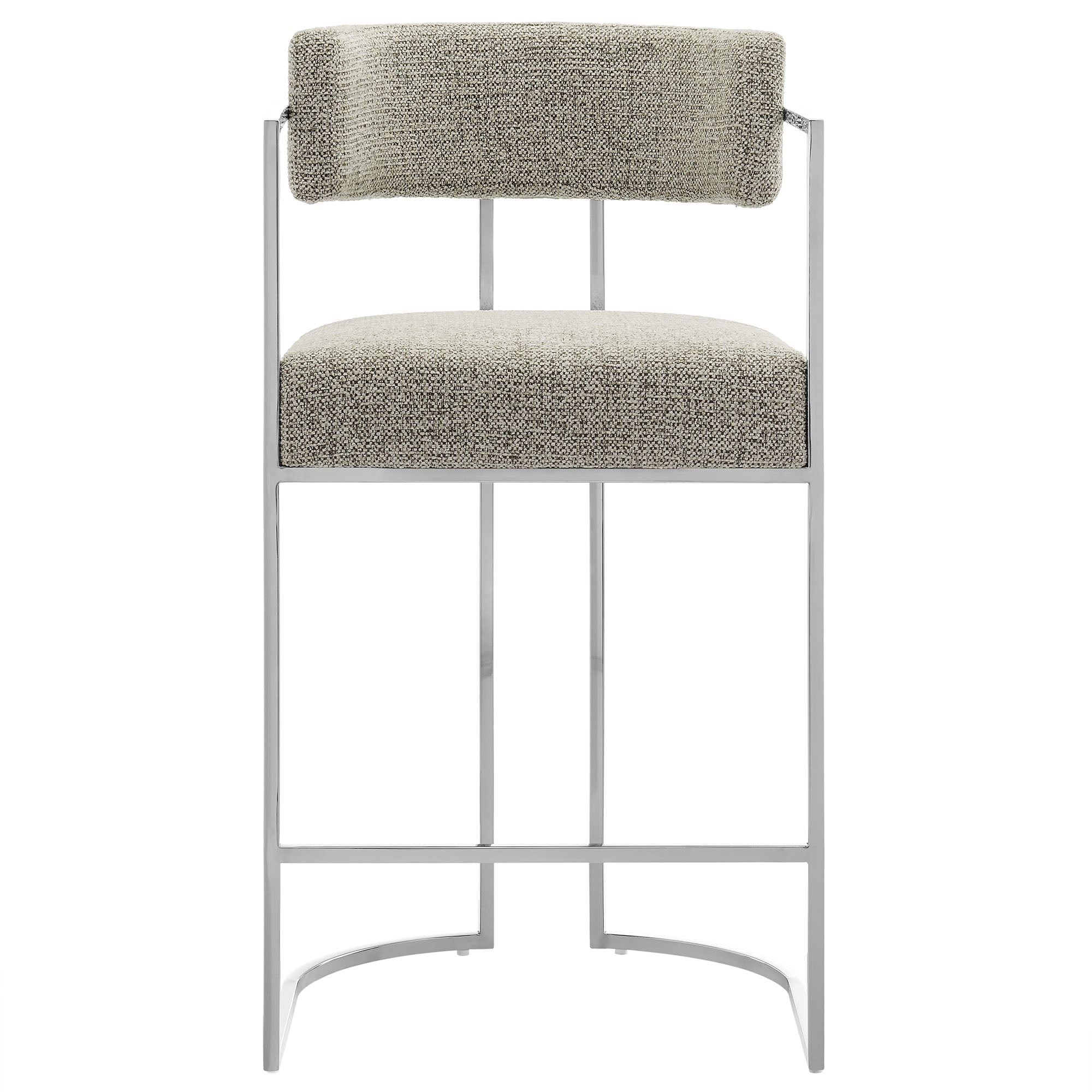 Huron Curved Back Fabric and Metal Counter Stool, Silver Wheat
