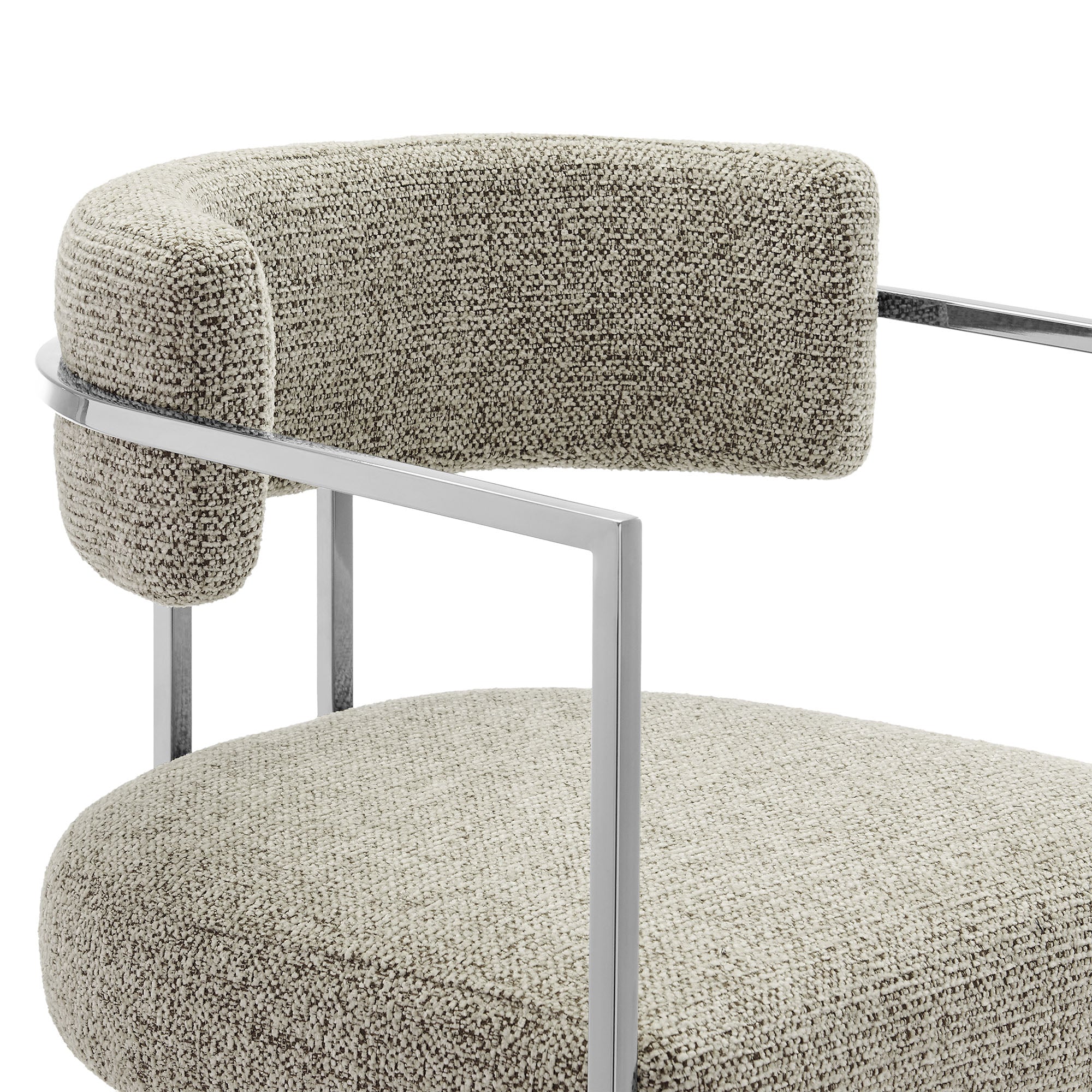 Huron Curved Back Fabric and Metal Counter Stool, Silver Wheat