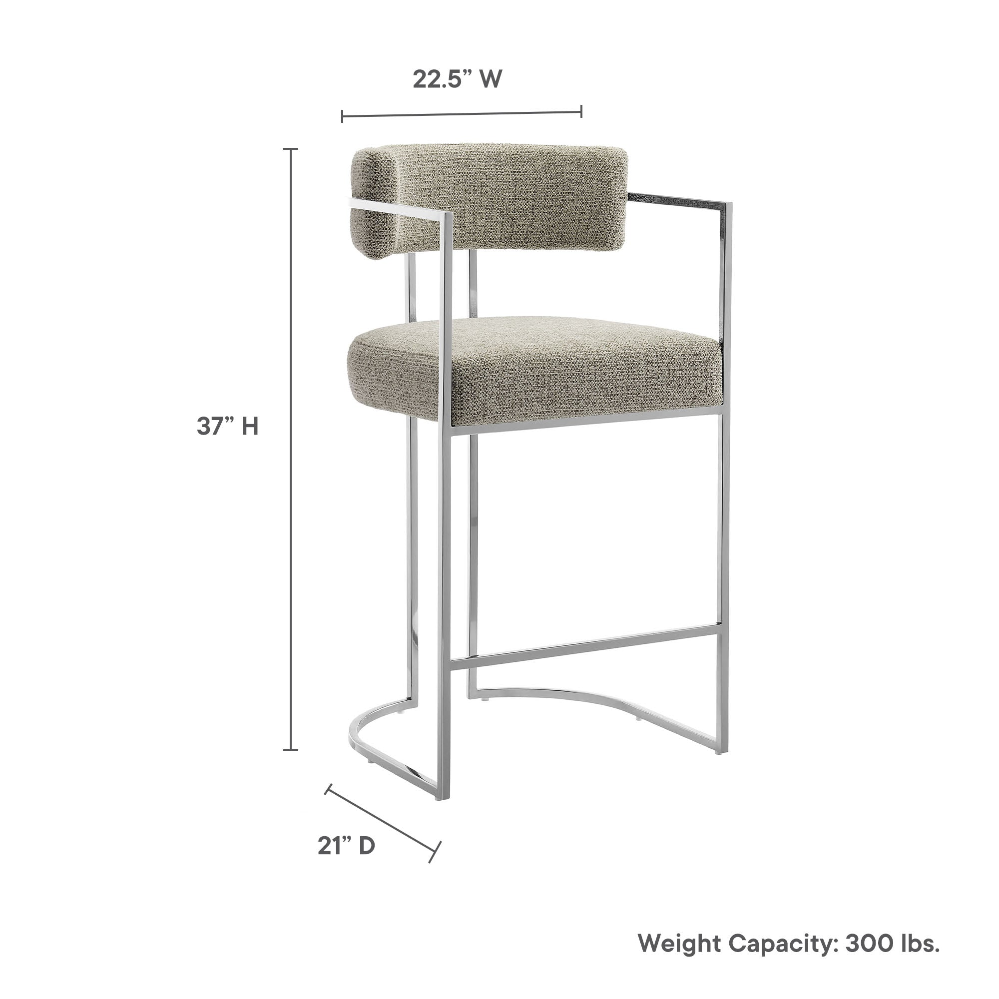 Huron Curved Back Fabric and Metal Counter Stool, Silver Wheat