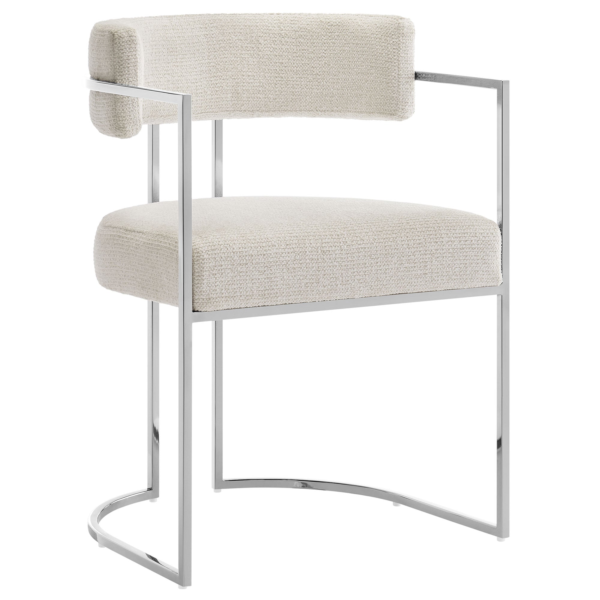 Huron Curved Back Fabric and Metal Dining Accent Chair, Silver Cream
