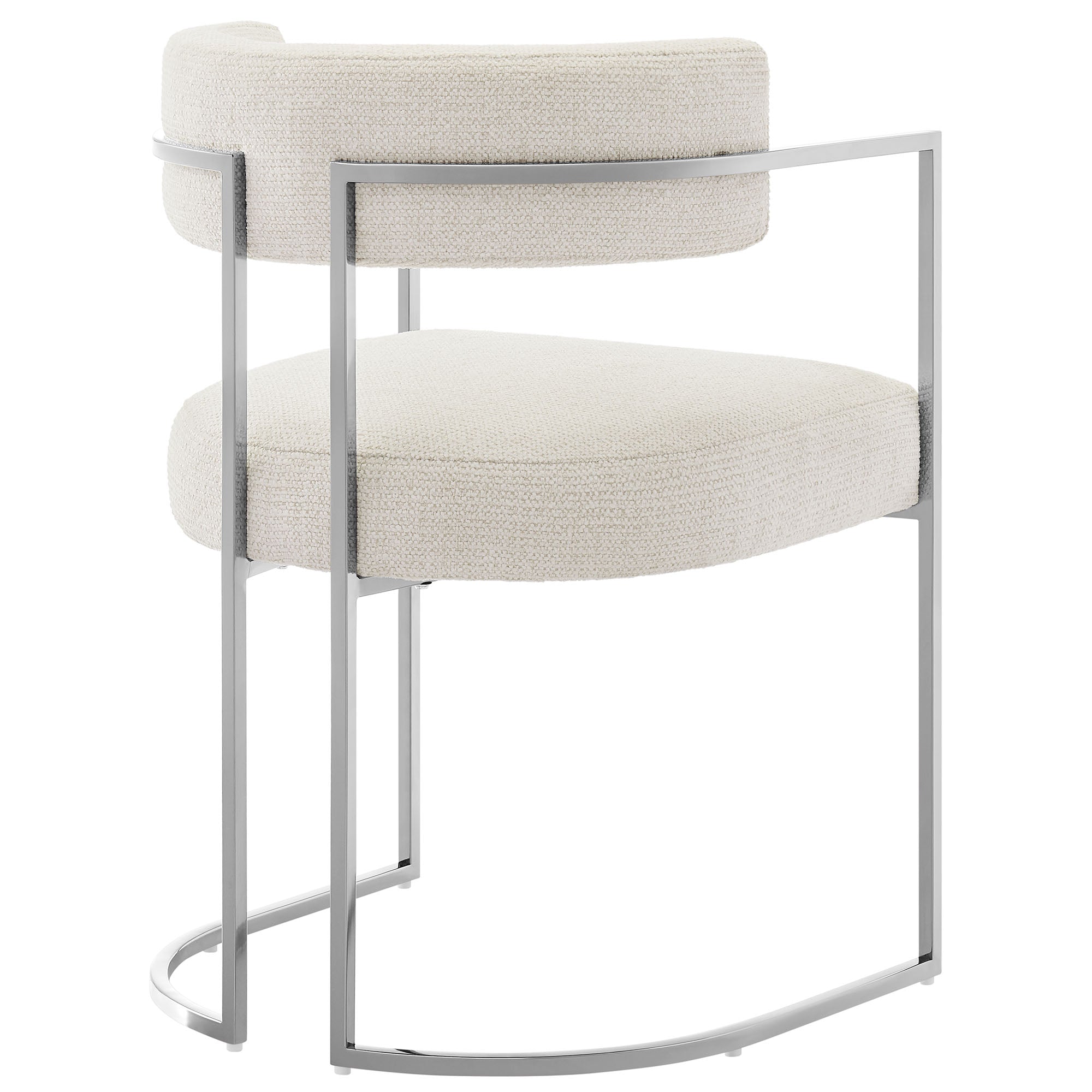 Huron Curved Back Fabric and Metal Dining Accent Chair, Silver Cream