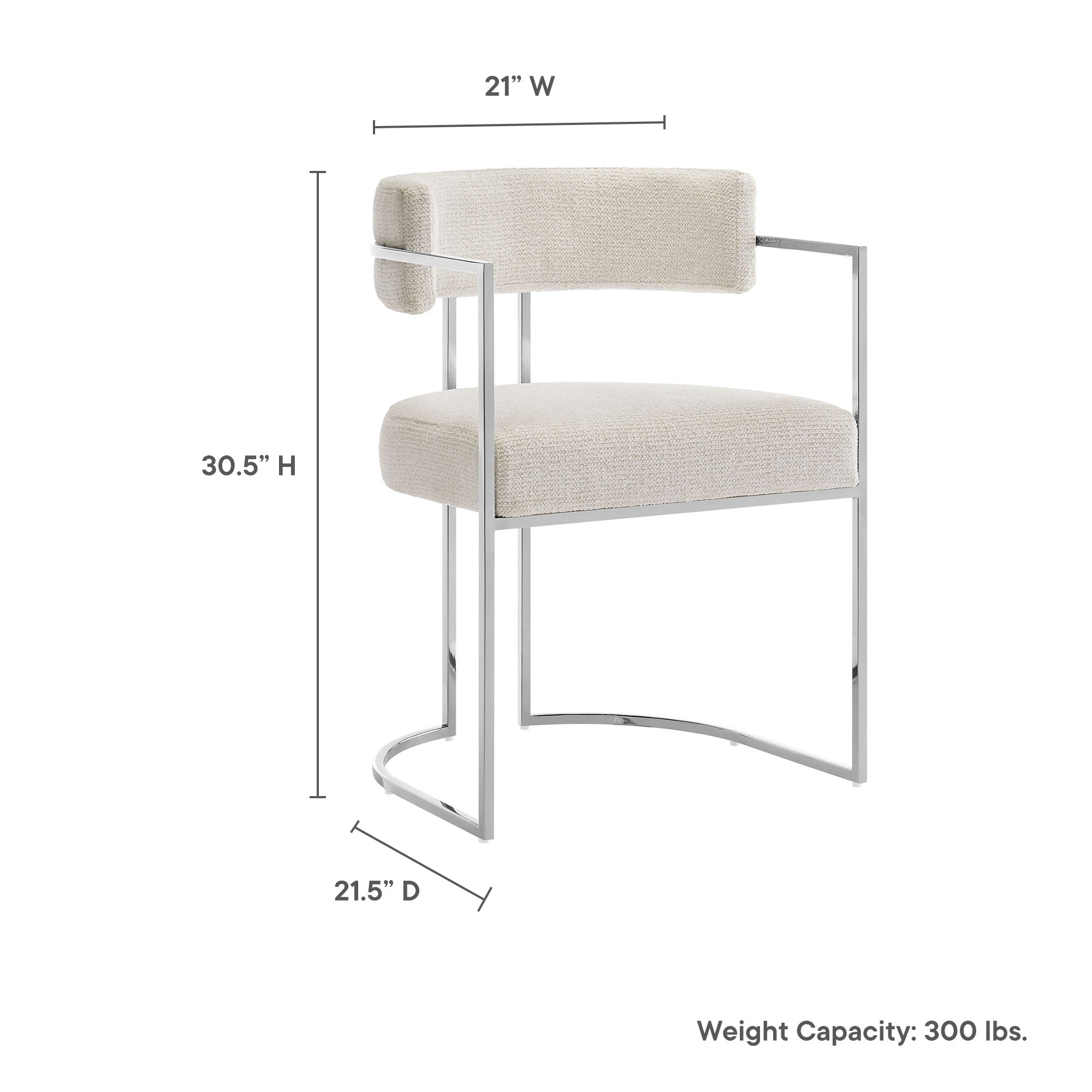 Huron Curved Back Fabric and Metal Dining Accent Chair, Silver Cream