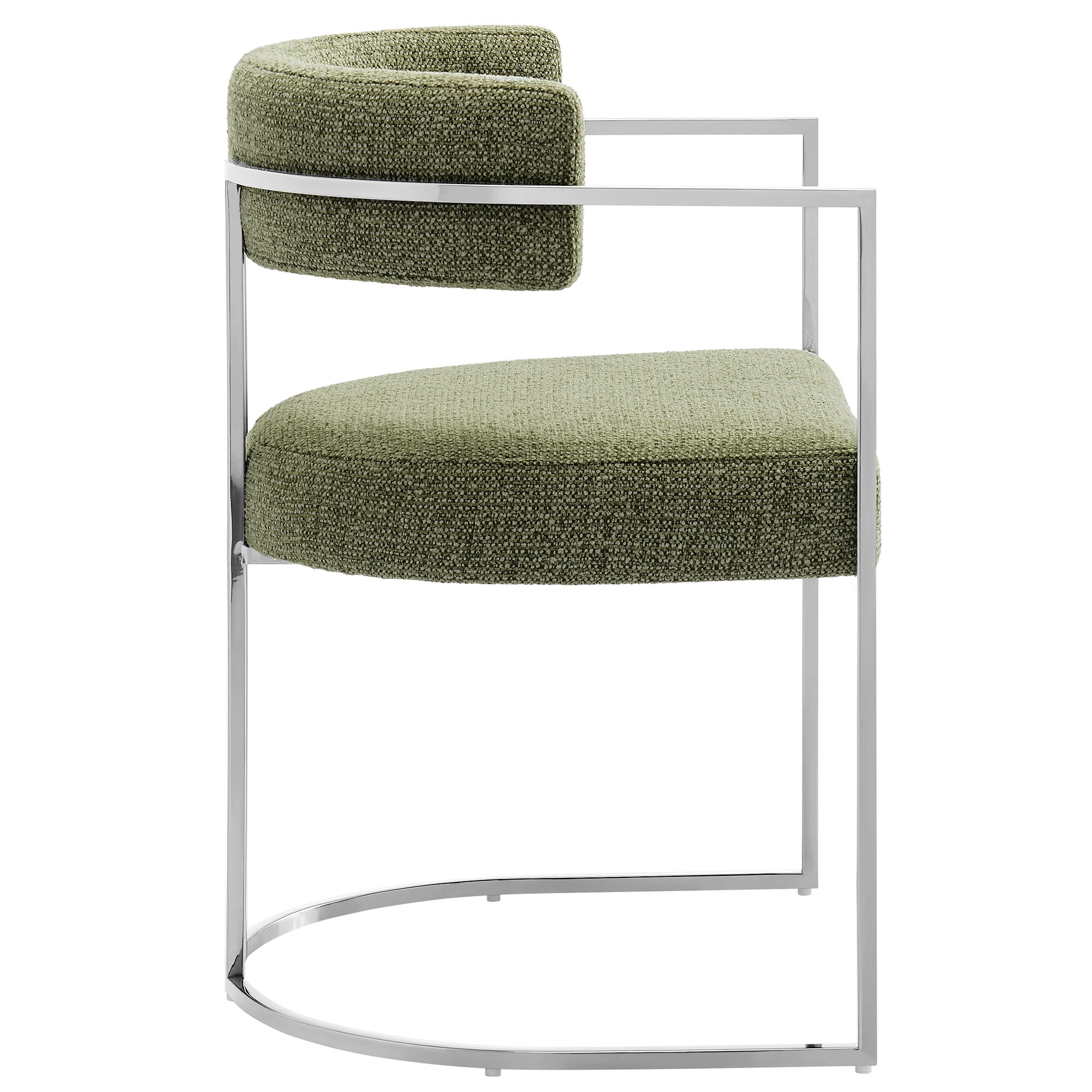Huron Curved Back Fabric and Metal Dining Accent Chair, Silver Leaf